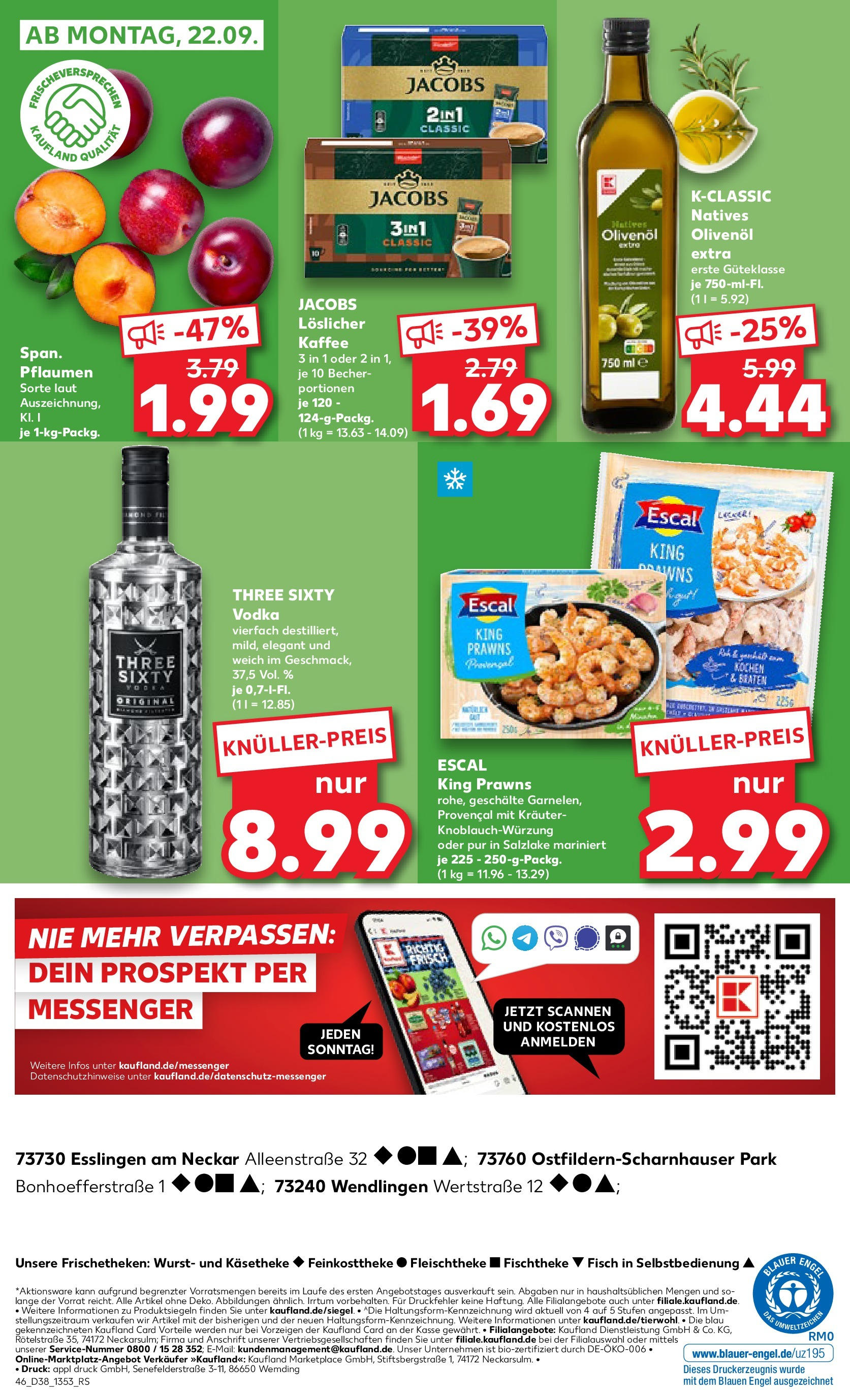 Prospekt Kaufland ab 17.09.2025 » Angebote und Werbung Online | Seite: 46 | Produkte: Pflaumen, Olivenol, Wurst, Vodka Prospekt Kaufland ab 17.09.2025 » Angebote Online zum Blättern | Seite: 46 | Produkte: Pflaumen, Olivenol, Wurst, Vodka