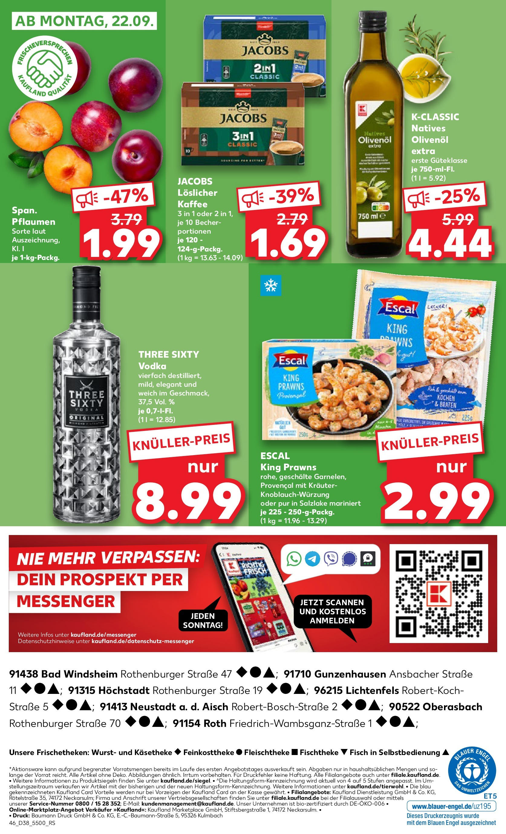 Prospekt Kaufland ab 17.09.2025 » Angebote Online zum Blättern | Seite: 46 | Produkte: Pflaumen, Olivenol, Fisch, Vodka