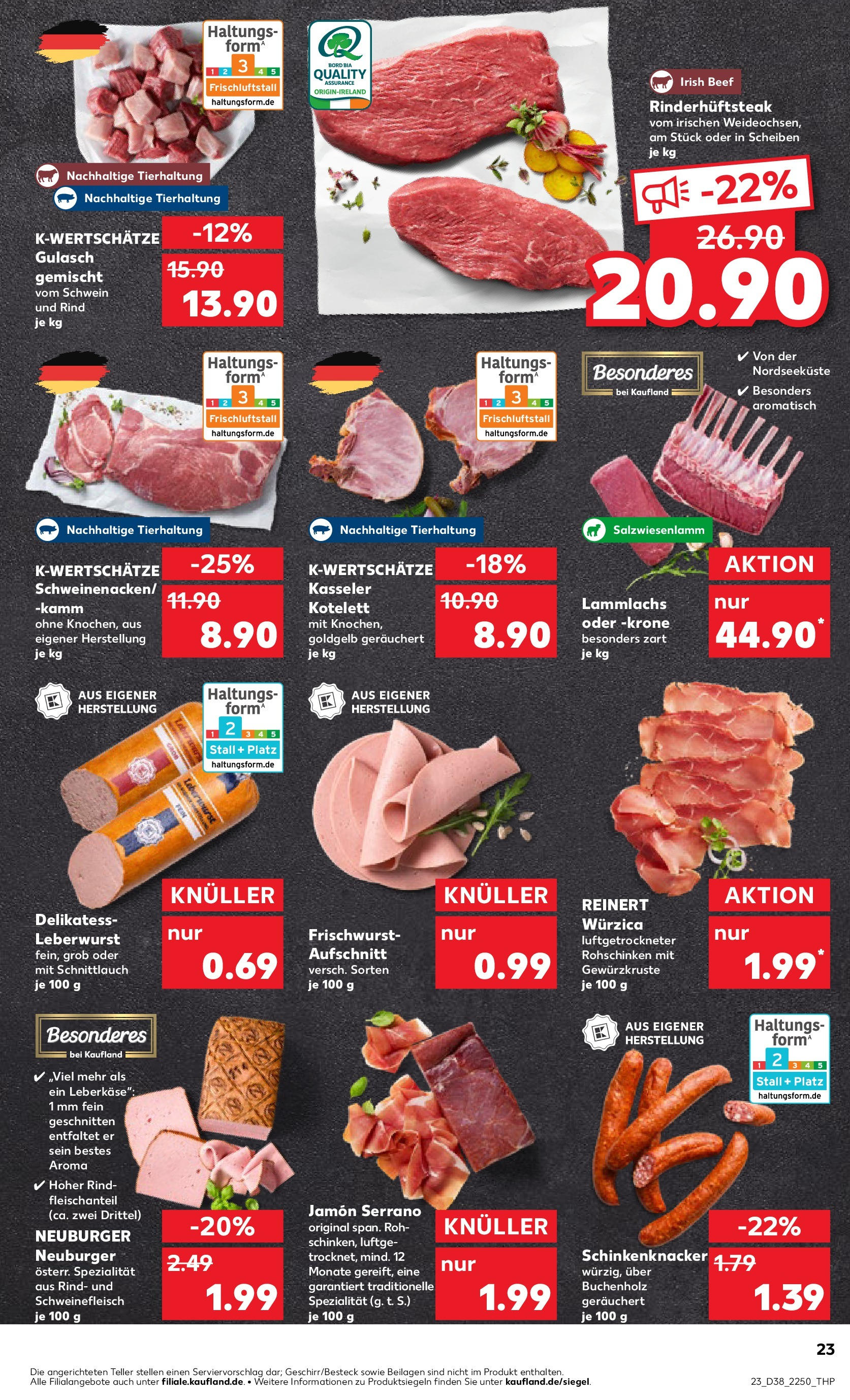 Prospekt Kaufland ab 17.09.2025 » Angebote und Werbung Online | Seite: 23 | Produkte: Gulasch, Schweinefleisch, Steak, Leberkase Prospekt Kaufland ab 17.09.2025 » Angebote Online zum Blättern | Seite: 23 | Produkte: Gulasch, Schweinefleisch, Steak, Leberkase