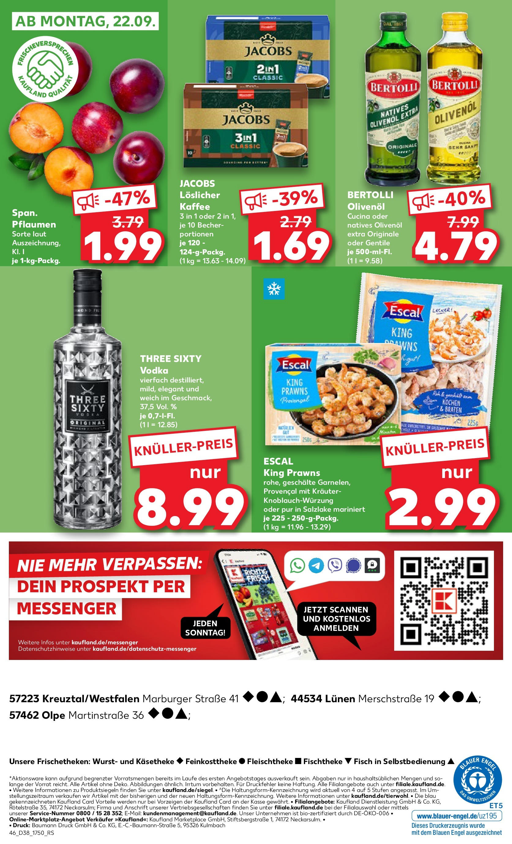 Prospekt Kaufland ab 17.09.2025 » Angebote Online zum Blättern | Seite: 46 | Produkte: Pflaumen, Olivenol, Wurst, Vodka