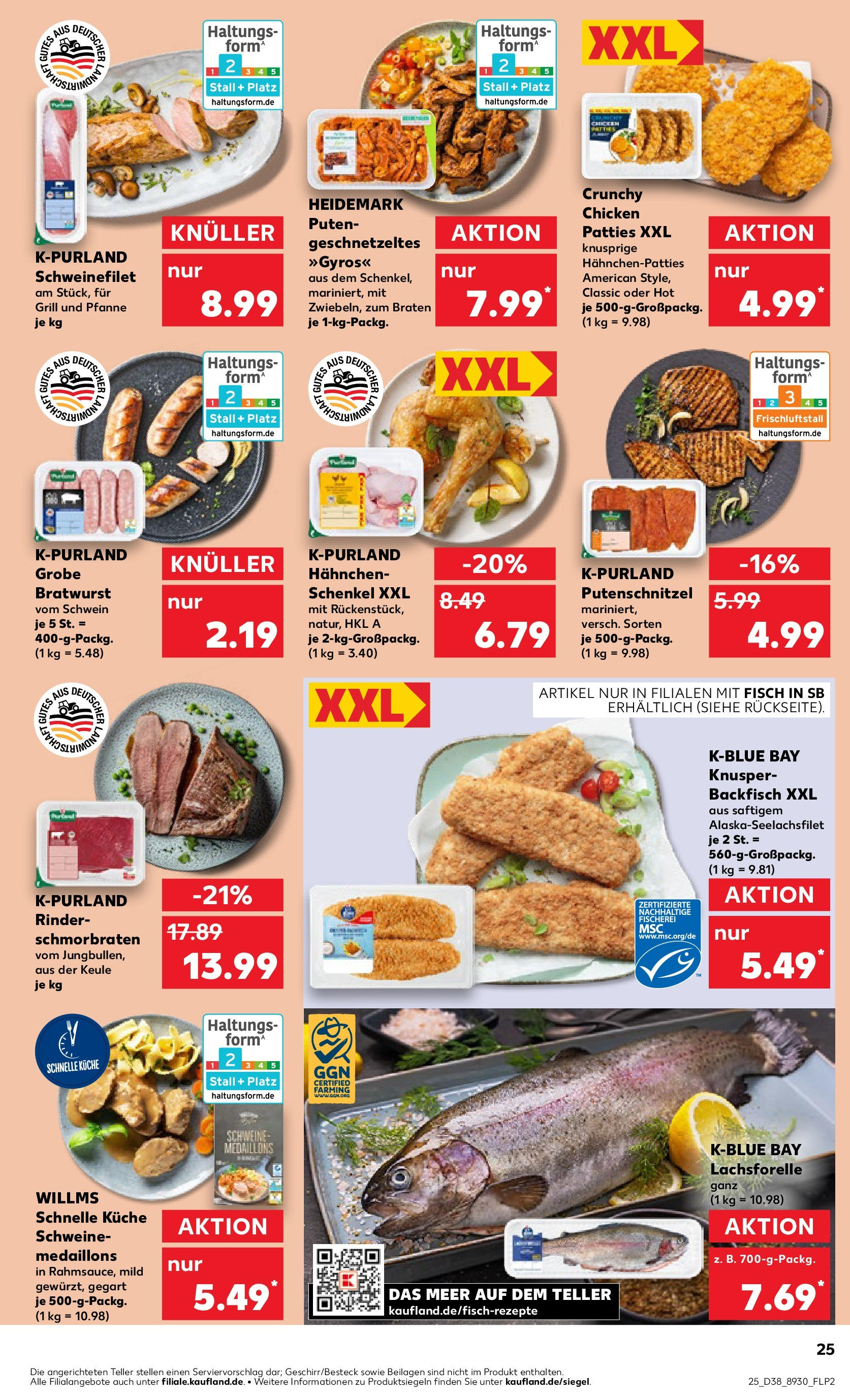 Prospekt Kaufland ab 17.09.2025 » Angebote Online zum Blättern | Seite: 25 | Produkte: Hahnchen, Bratwurst, Schweinefilet, Fisch