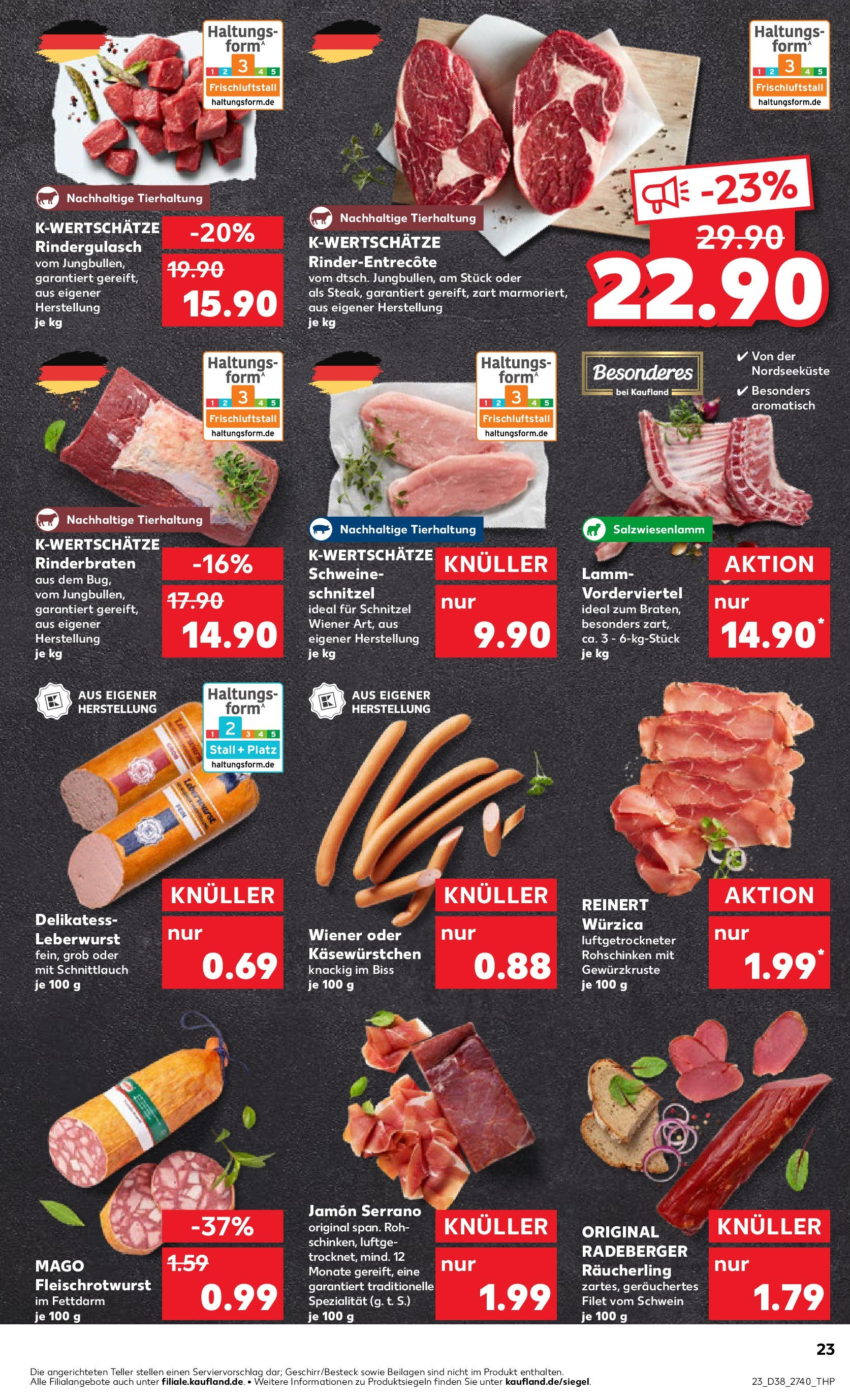 Prospekt Kaufland ab 17.09.2025 » Angebote Online zum Blättern | Seite: 23 | Produkte: Rinderbraten, Rindergulasch, Schnitzel