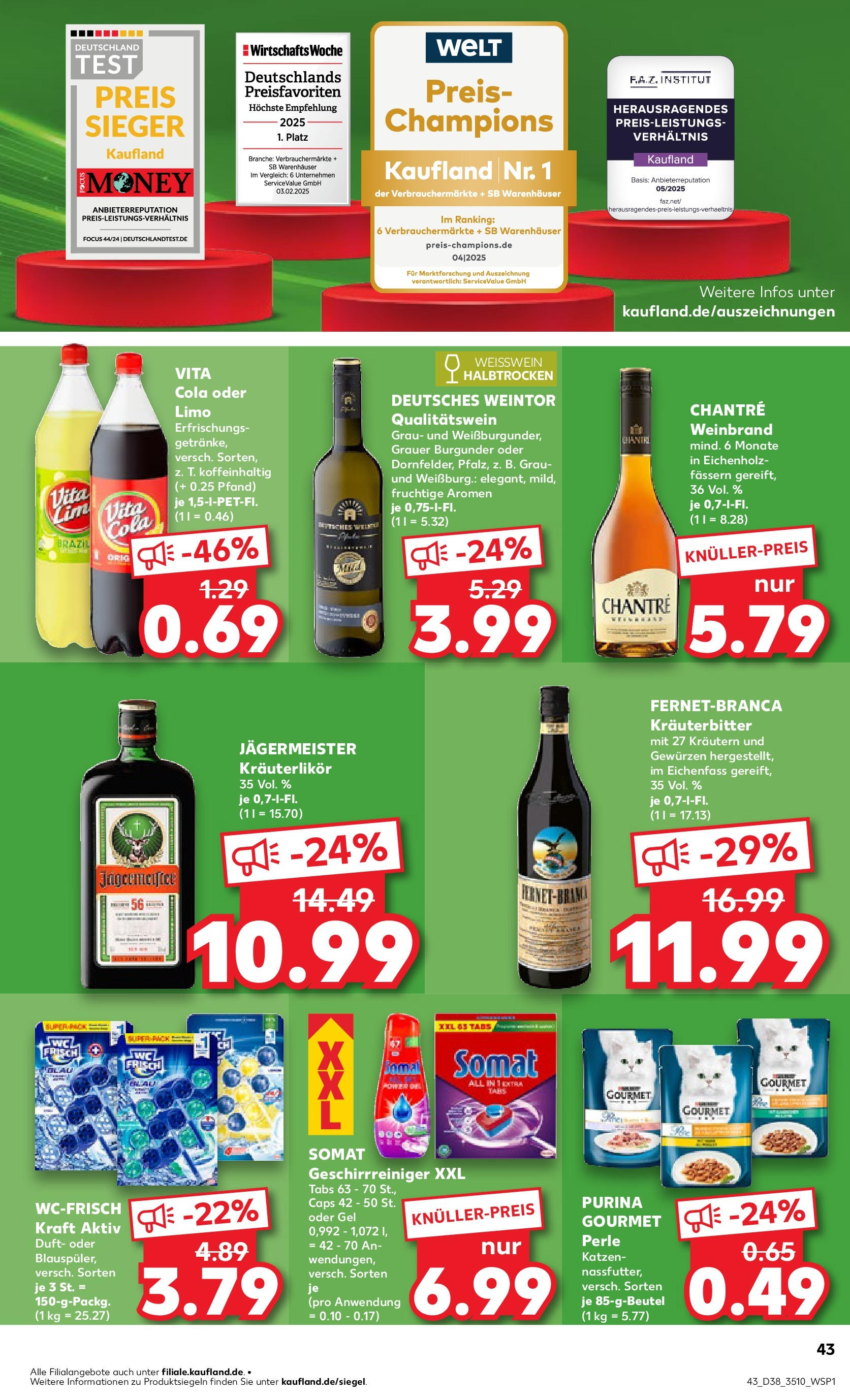 Prospekt Kaufland ab 17.09.2025 » Angebote Online zum Blättern | Seite: 43 | Produkte: Weißwein, Weißwein halbtrocken, Jägermeister, Vita cola