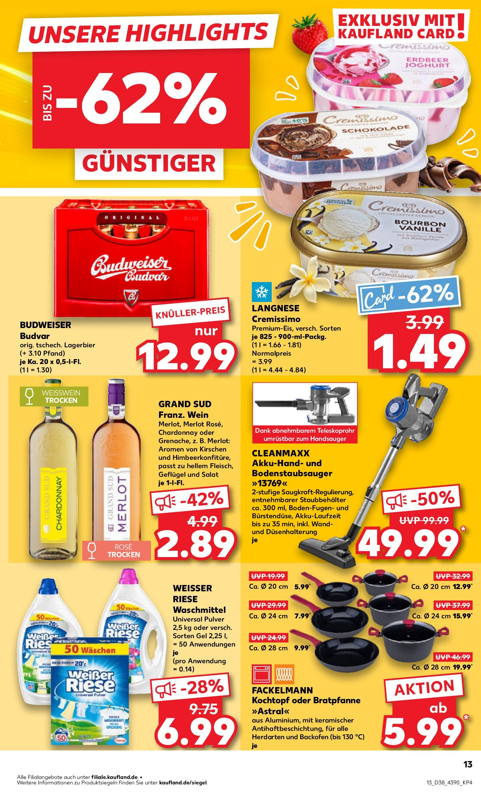Prospekt Kaufland ab 17.09.2025 » Angebote und Werbung Online | Seite: 13 | Produkte: Langnese, Cremissimo, Merlot, Backofen Prospekt Kaufland ab 17.09.2025 » Angebote Online zum Blättern | Seite: 13 | Produkte: Langnese, Cremissimo, Merlot, Backofen