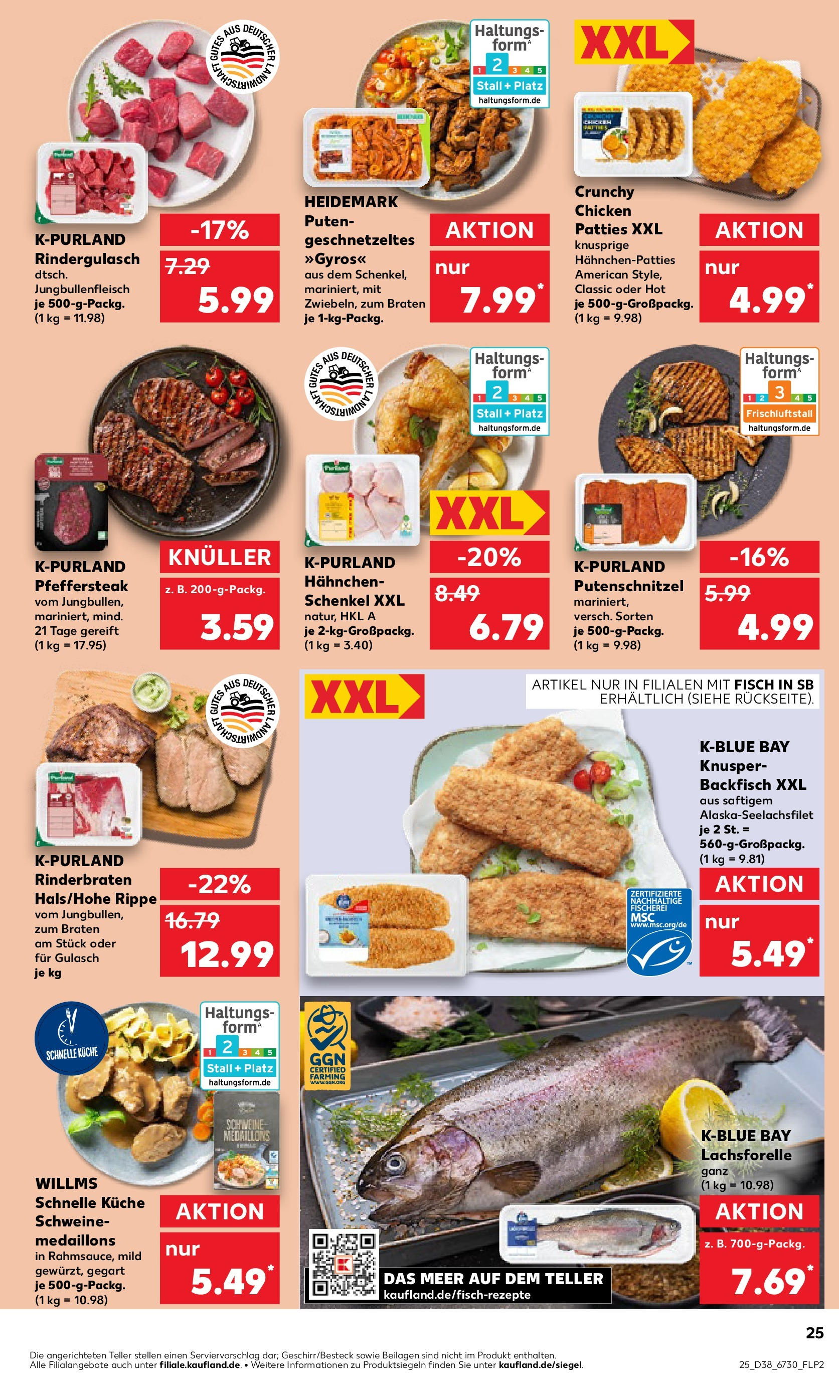 Prospekt Kaufland ab 17.09.2025 » Angebote Online zum Blättern | Seite: 25 | Produkte: Rindergulasch, Gulasch, Putenschnitzel, Steak