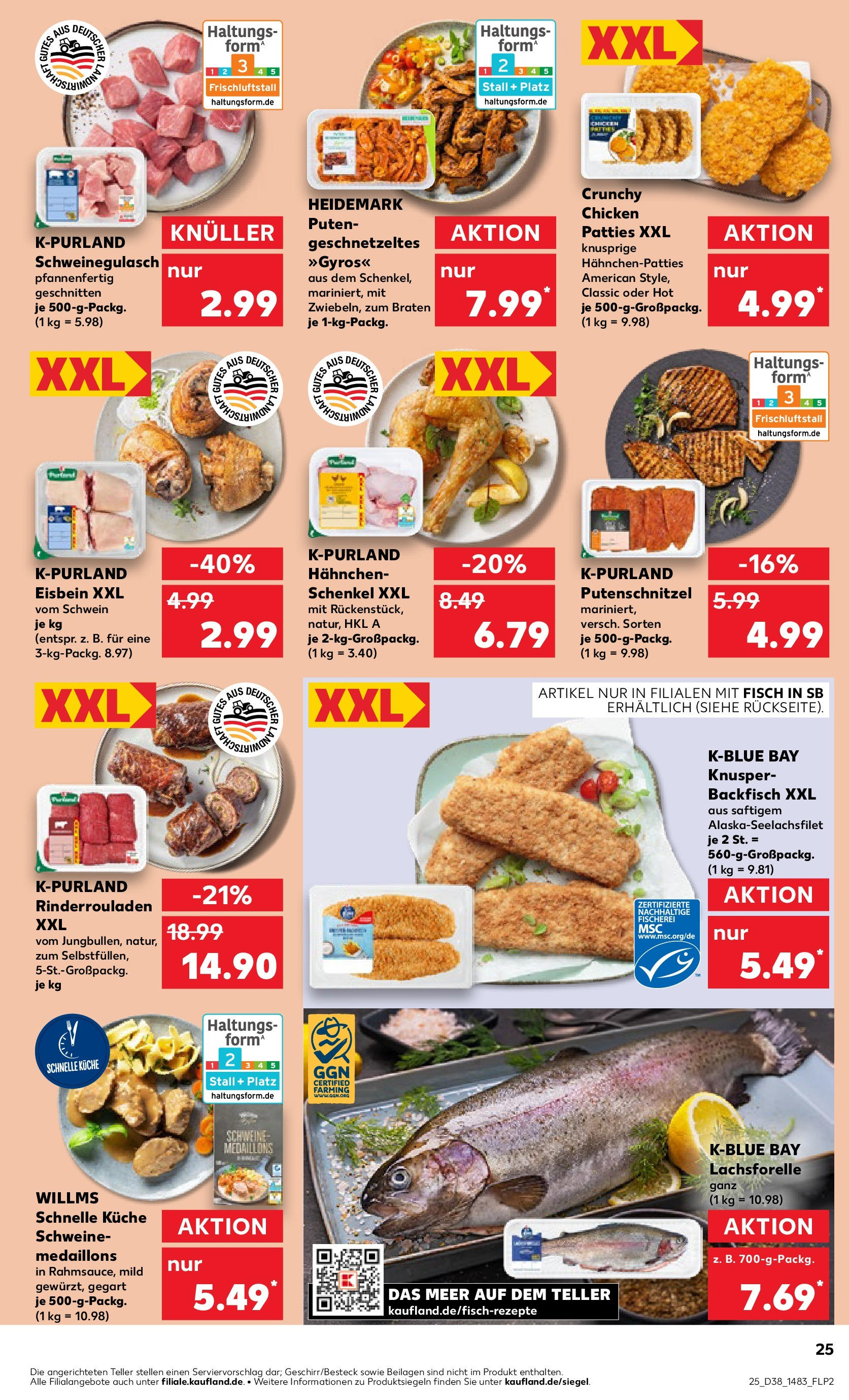 Prospekt Kaufland ab 17.09.2025 » Angebote Online zum Blättern | Seite: 25 | Produkte: Rinderrouladen, Schweinegulasch, Küche, Fisch