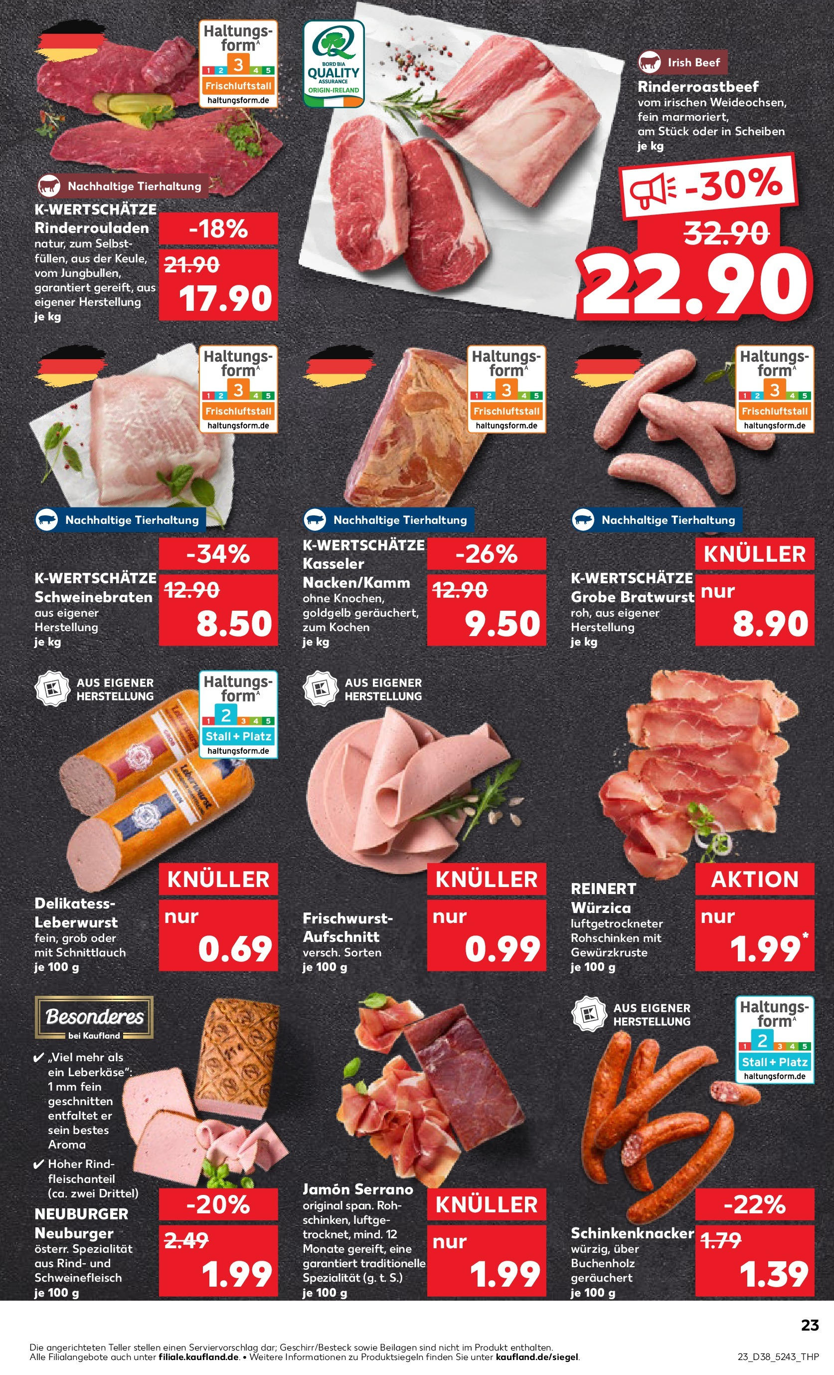Prospekt Kaufland ab 17.09.2025 » Angebote Online zum Blättern | Seite: 23 | Produkte: Rinderrouladen, Bratwurst, Schweinefleisch, Leberkase