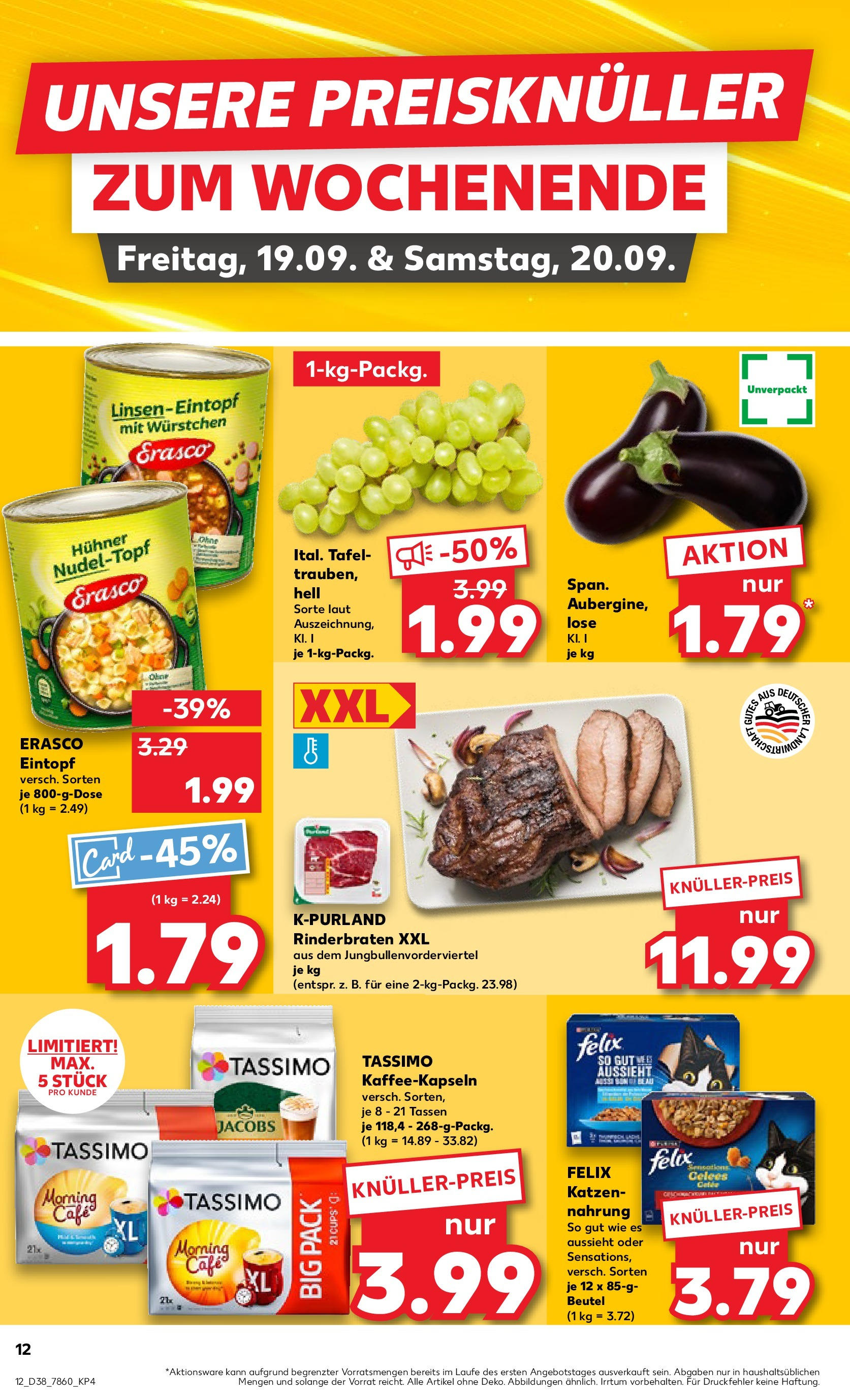 Prospekt Kaufland ab 17.09.2025 » Angebote und Werbung Online | Seite: 12 | Produkte: Rinderbraten, Erasco, Tassimo Prospekt Kaufland ab 17.09.2025 » Angebote Online zum Blättern | Seite: 12 | Produkte: Rinderbraten, Erasco, Tassimo
