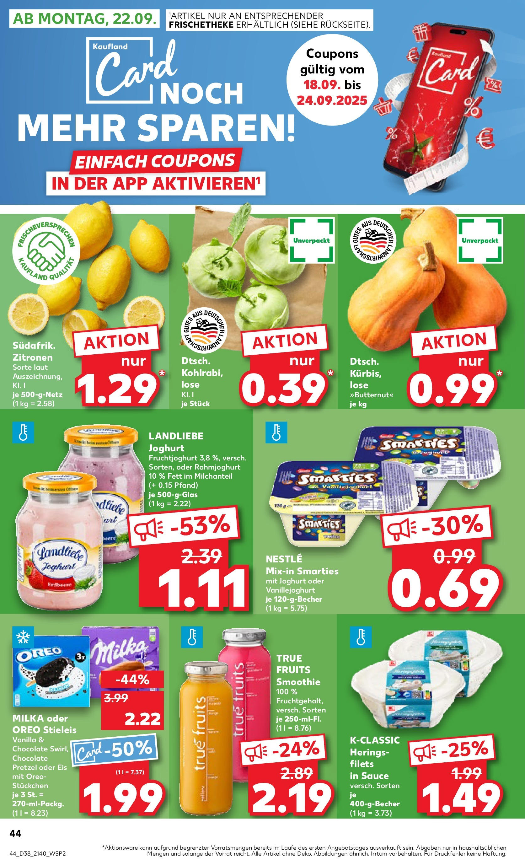 Prospekt Kaufland ab 17.09.2025 » Angebote und Werbung Online | Seite: 44 | Produkte: Joghurt, Kürbis, Landliebe joghurt, Zitronen Prospekt Kaufland ab 17.09.2025 » Angebote Online zum Blättern | Seite: 44 | Produkte: Joghurt, Kürbis, Landliebe joghurt, Zitronen