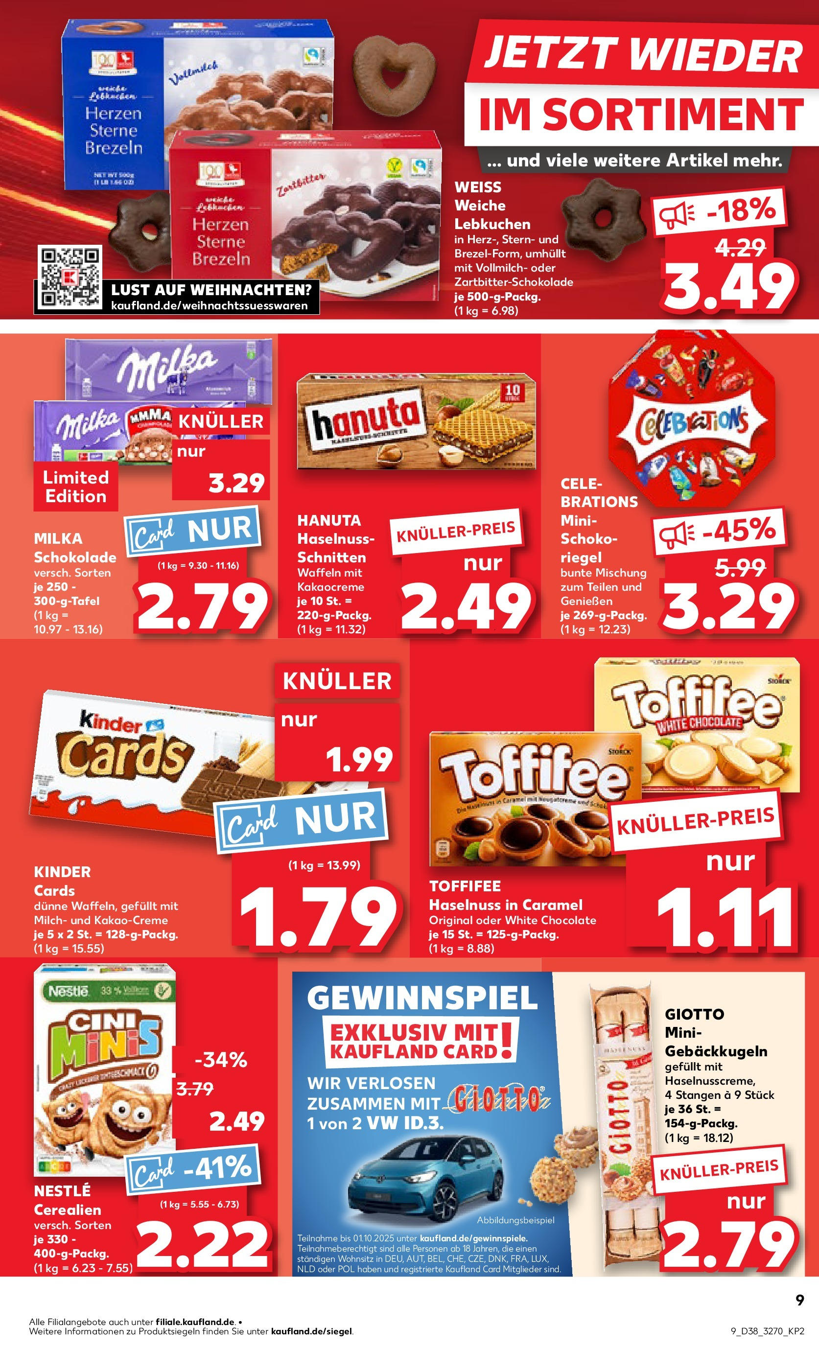 Prospekt Kaufland ab 17.09.2025 » Angebote Online zum Blättern | Seite: 9 | Produkte: Milch, Milka schokolade, Waffeln, Toffifee