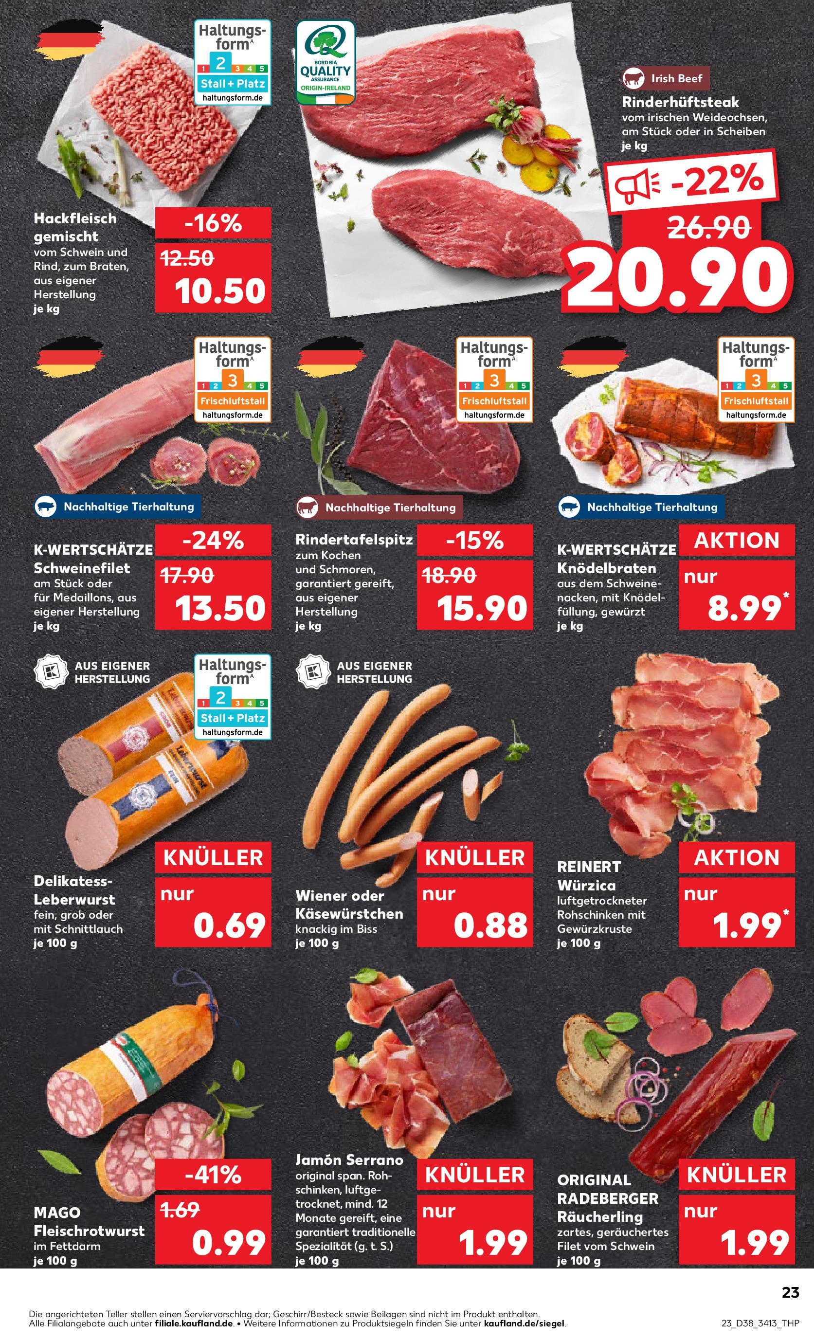 Prospekt Kaufland ab 17.09.2025 » Angebote Online zum Blättern | Seite: 23 | Produkte: Schweinefilet, Steak, Hackfleisch