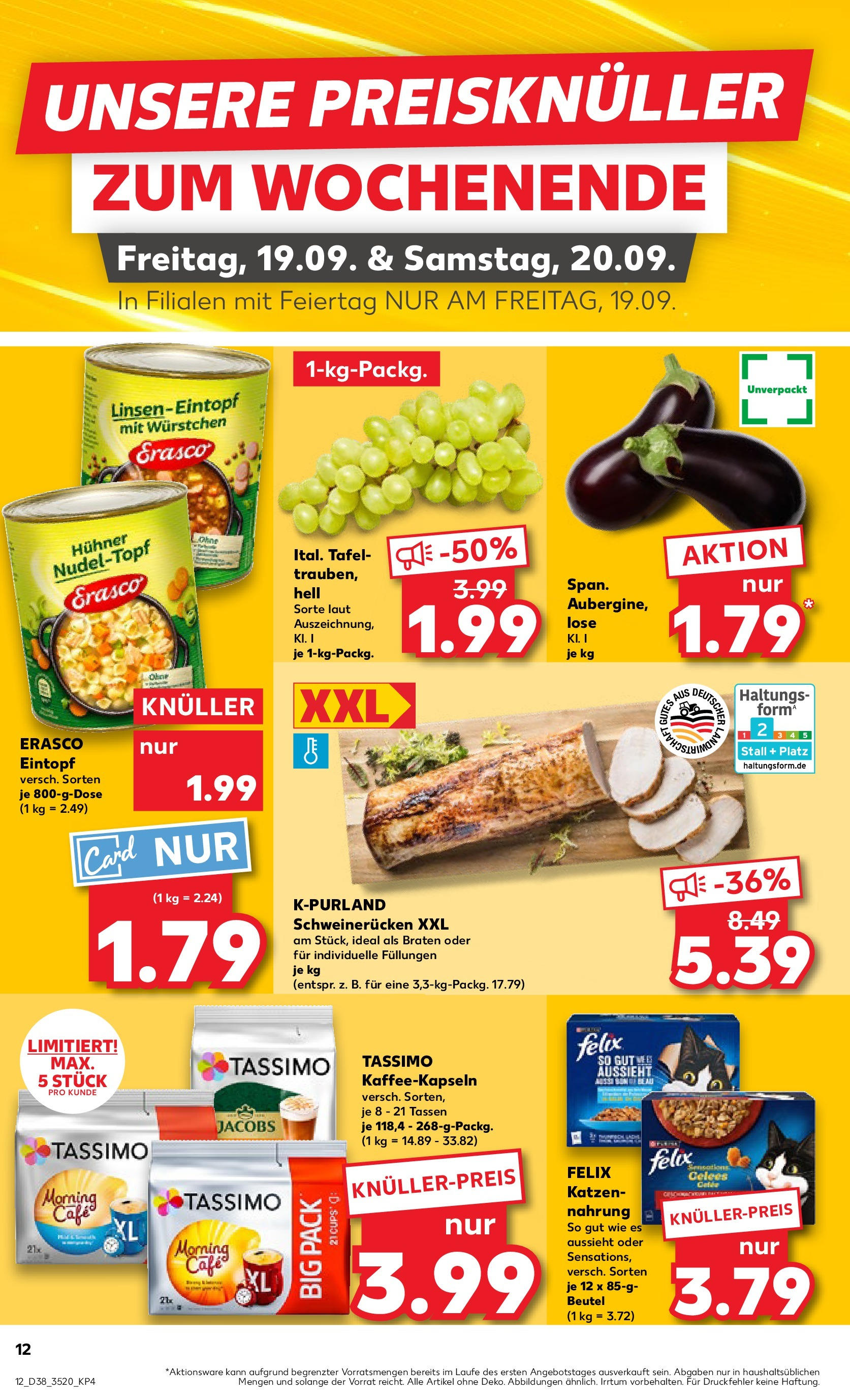 Prospekt Kaufland ab 18.09.2025 » Angebote Online zum Blättern | Seite: 12 | Produkte: Schweinerucken, Erasco, Tassimo