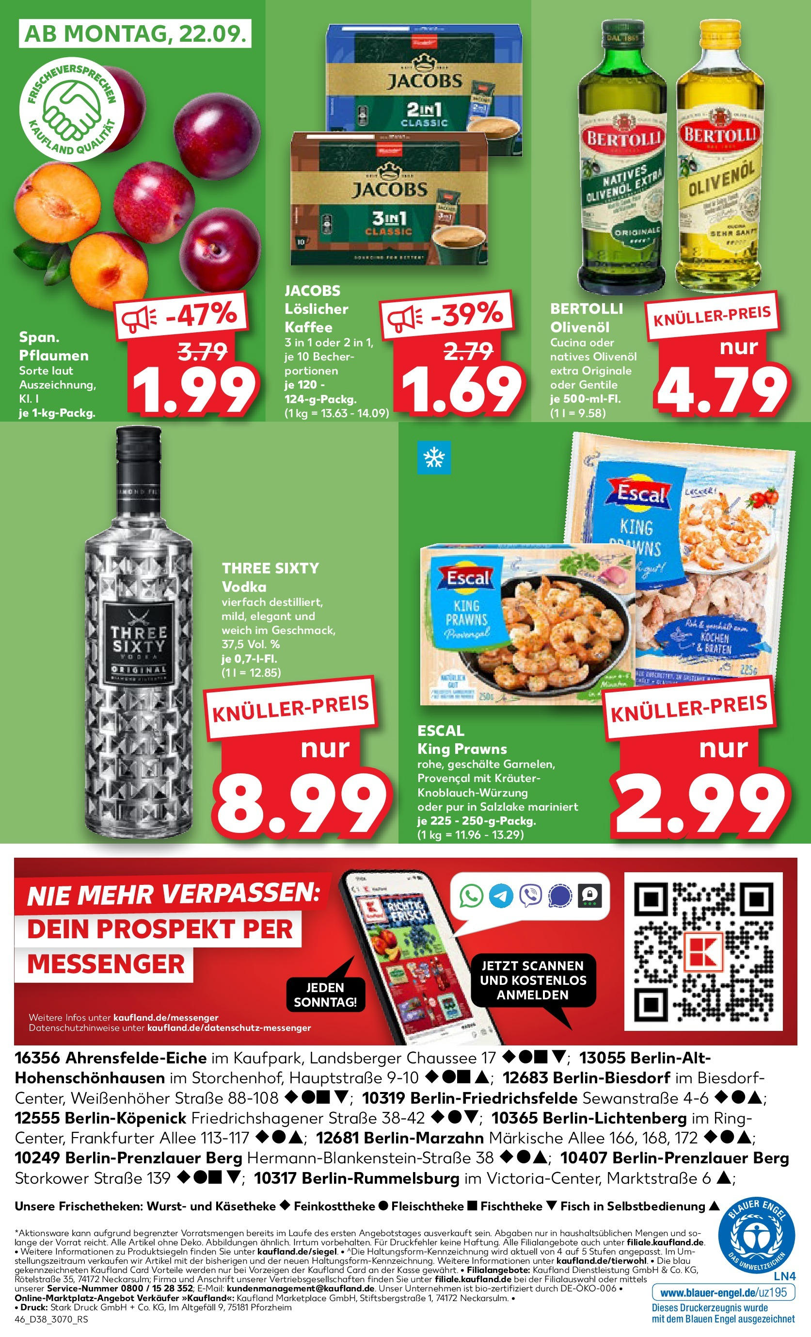 Prospekt Kaufland ab 17.09.2025 » Angebote Online zum Blättern | Seite: 46 | Produkte: Pflaumen, Bertolli olivenol, Wurst, Vodka