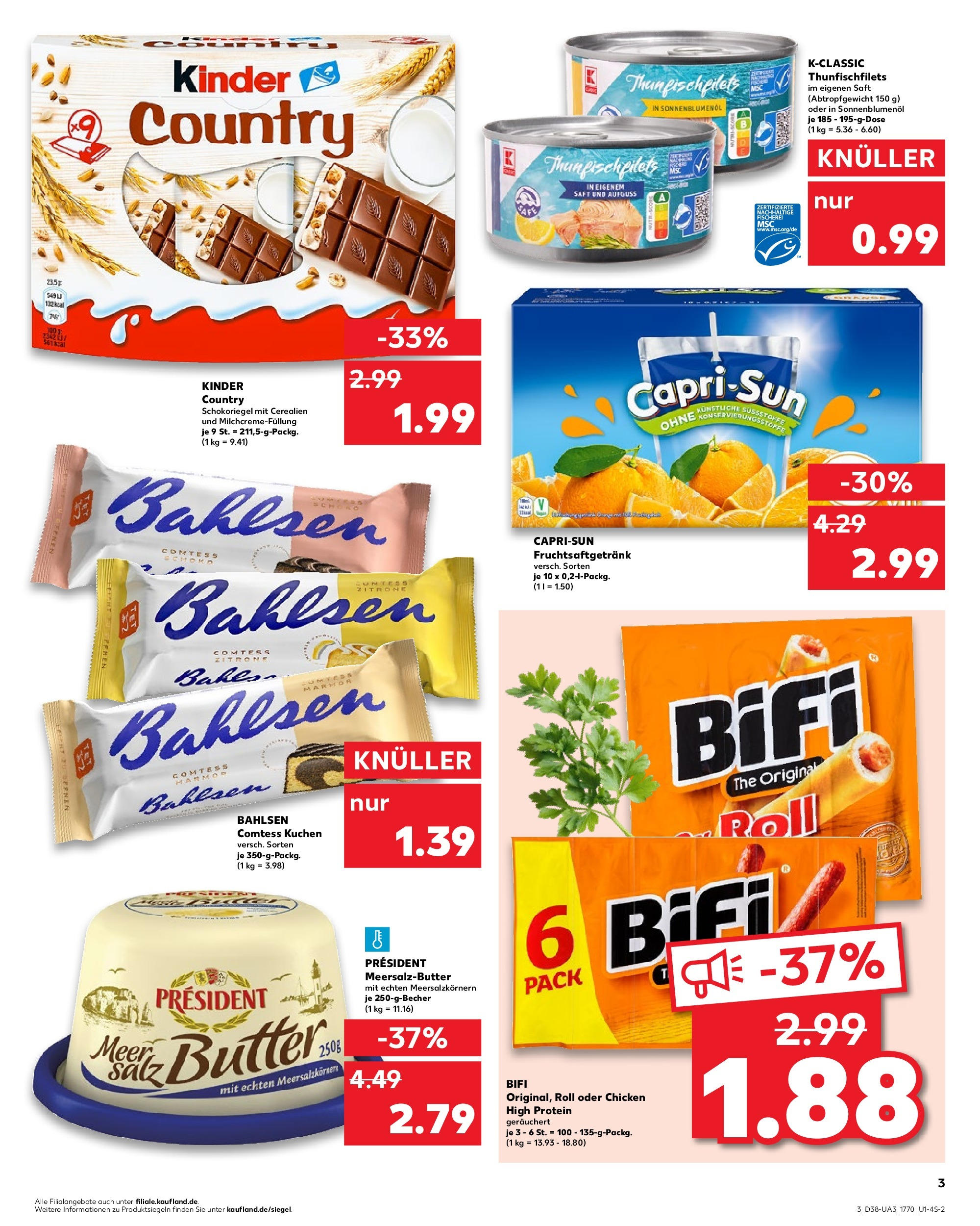 Prospekt Kaufland ab 17.09.2025 » Angebote Online zum Blättern | Seite: 3 | Produkte: Butter, Sonnenblumenol, Kuchen, Kinder country