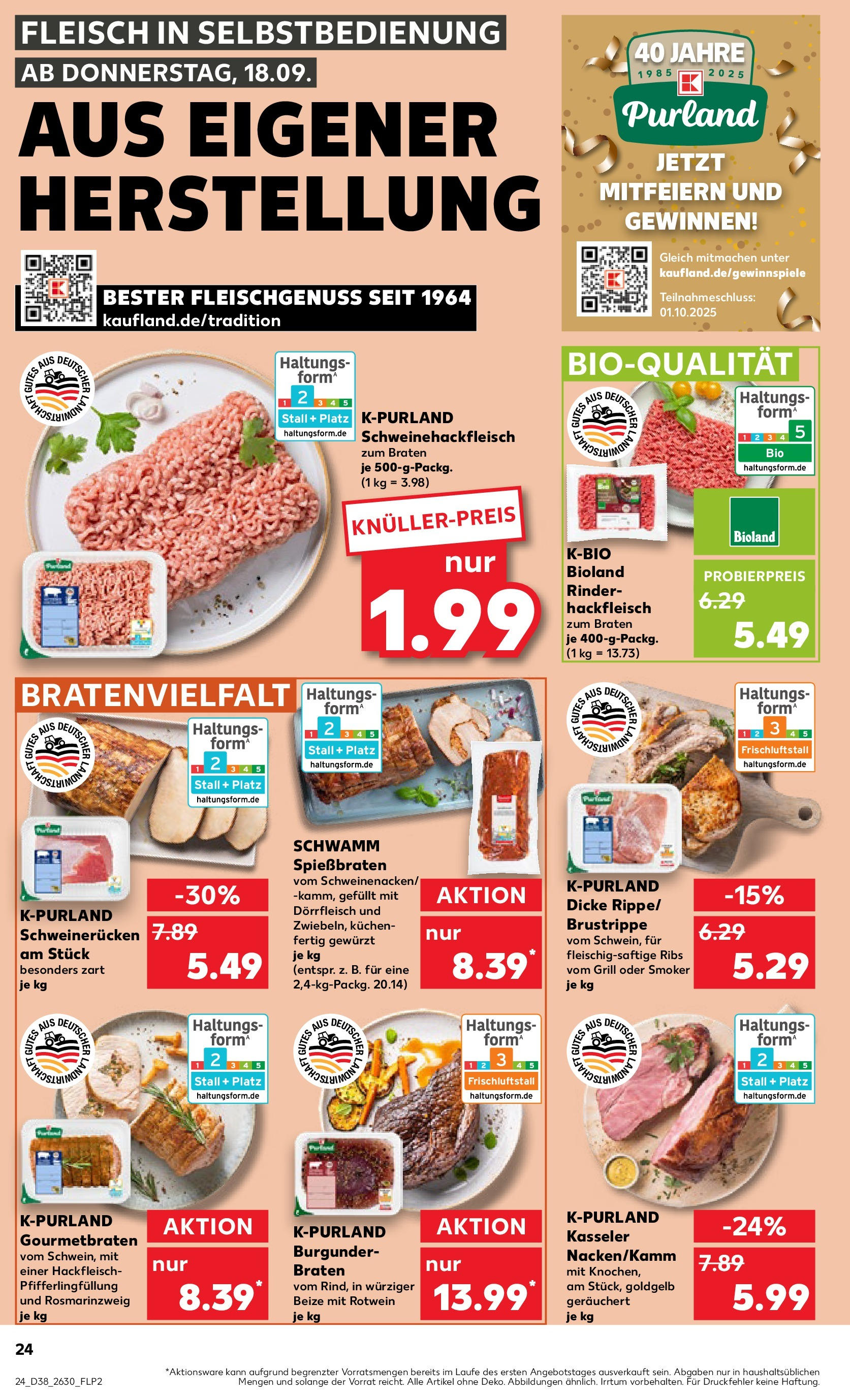 Prospekt Kaufland ab 17.09.2025 » Angebote Online zum Blättern | Seite: 24 | Produkte: Schweinerucken, Kuchen, Fleisch, Hackfleisch
