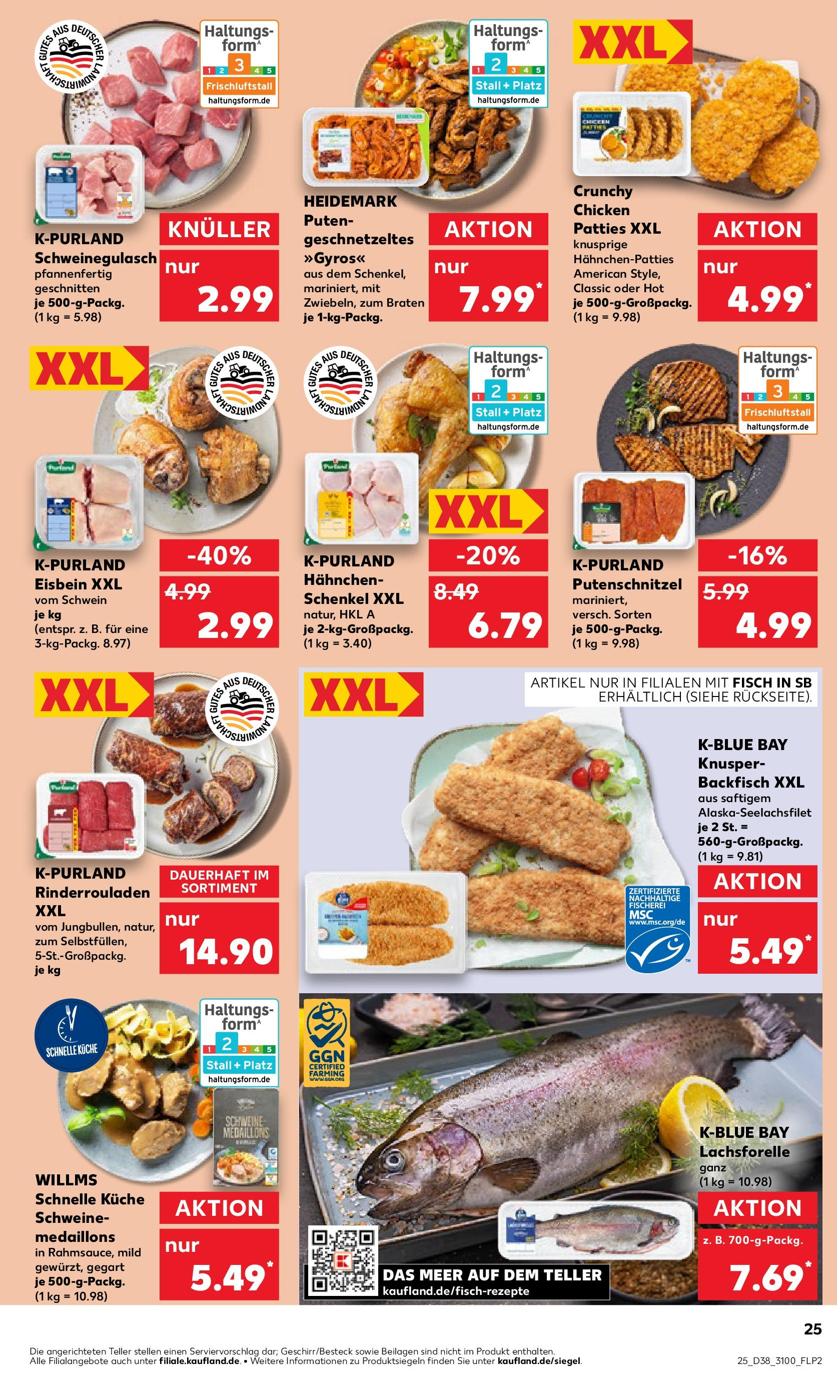 Prospekt Kaufland ab 17.09.2025 » Angebote Online zum Blättern | Seite: 25 | Produkte: Rinderrouladen, Schweinegulasch, Küche, Putenschnitzel