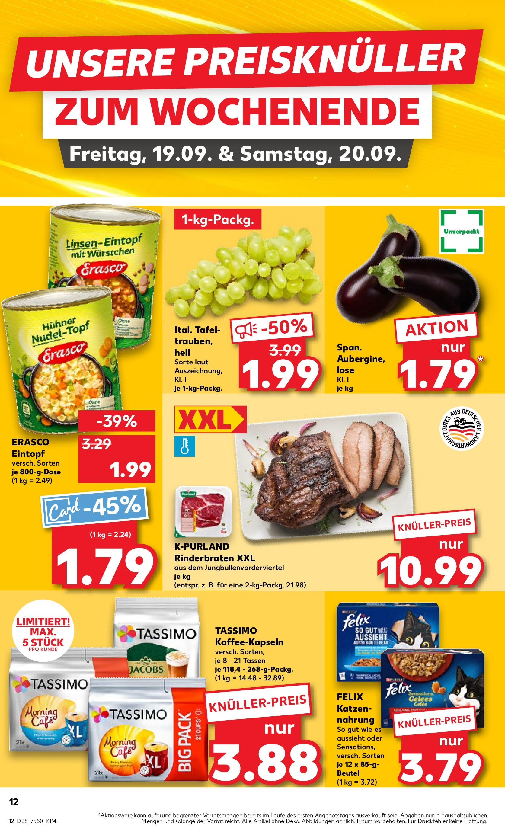 Prospekt Kaufland ab 17.09.2025 » Angebote Online zum Blättern | Seite: 12 | Produkte: Rinderbraten, Erasco, Tassimo