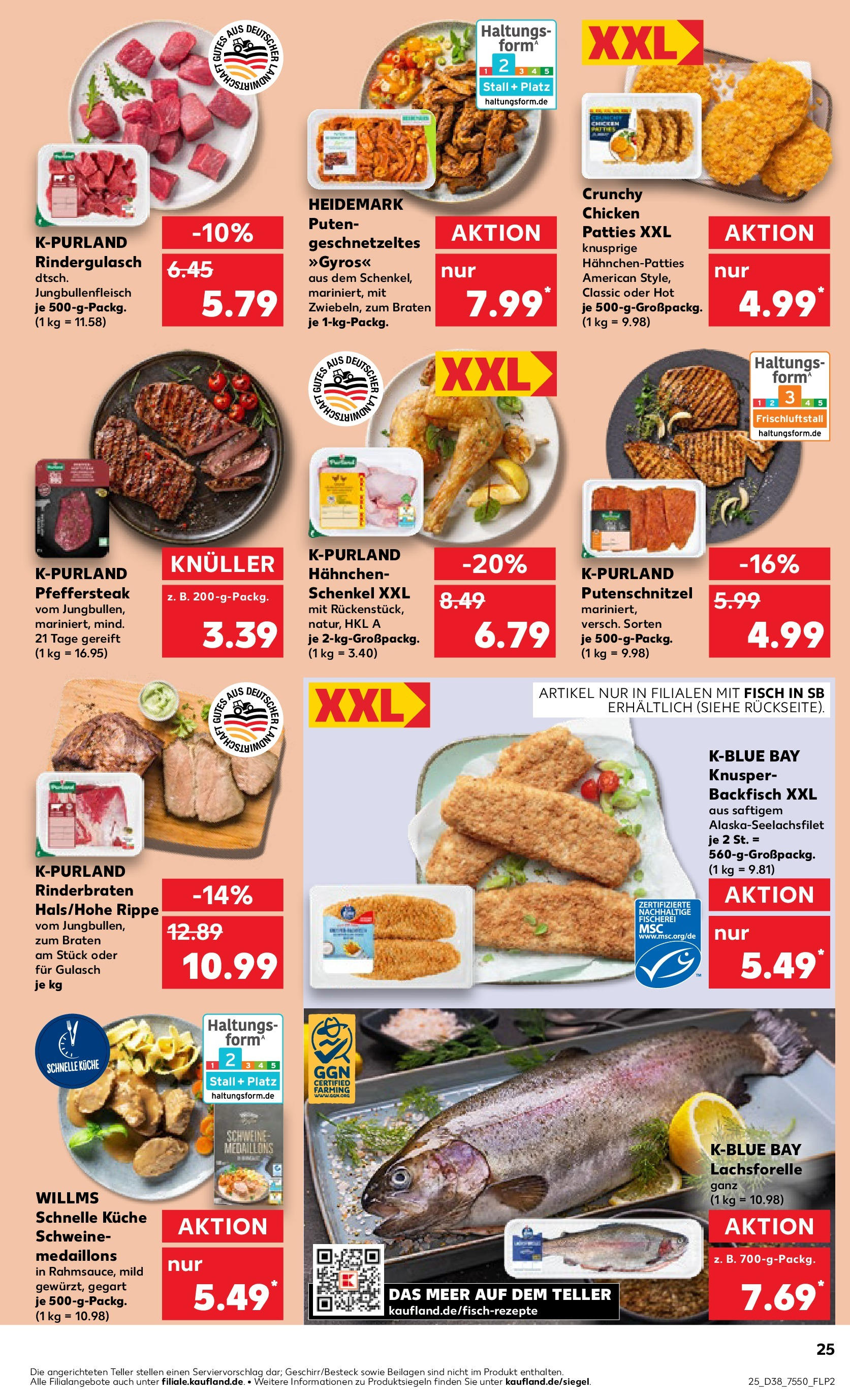 Prospekt Kaufland ab 17.09.2025 » Angebote Online zum Blättern | Seite: 25 | Produkte: Rindergulasch, Küche, Fisch, Steak