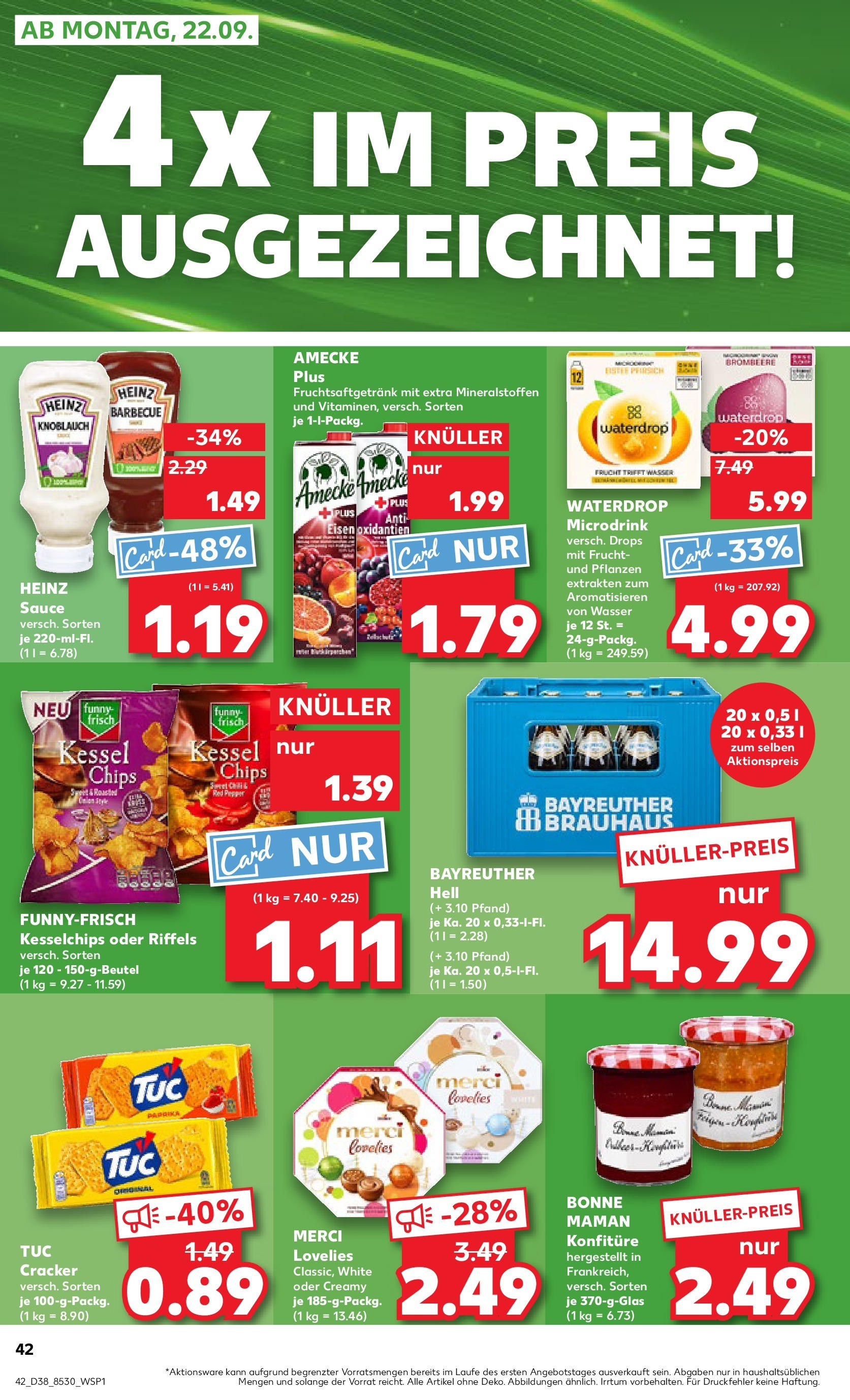 Prospekt Kaufland ab 17.09.2025 » Angebote Online zum Blättern | Seite: 42 | Produkte: Bayreuther hell, Pfirsich, Chips, Bonne maman