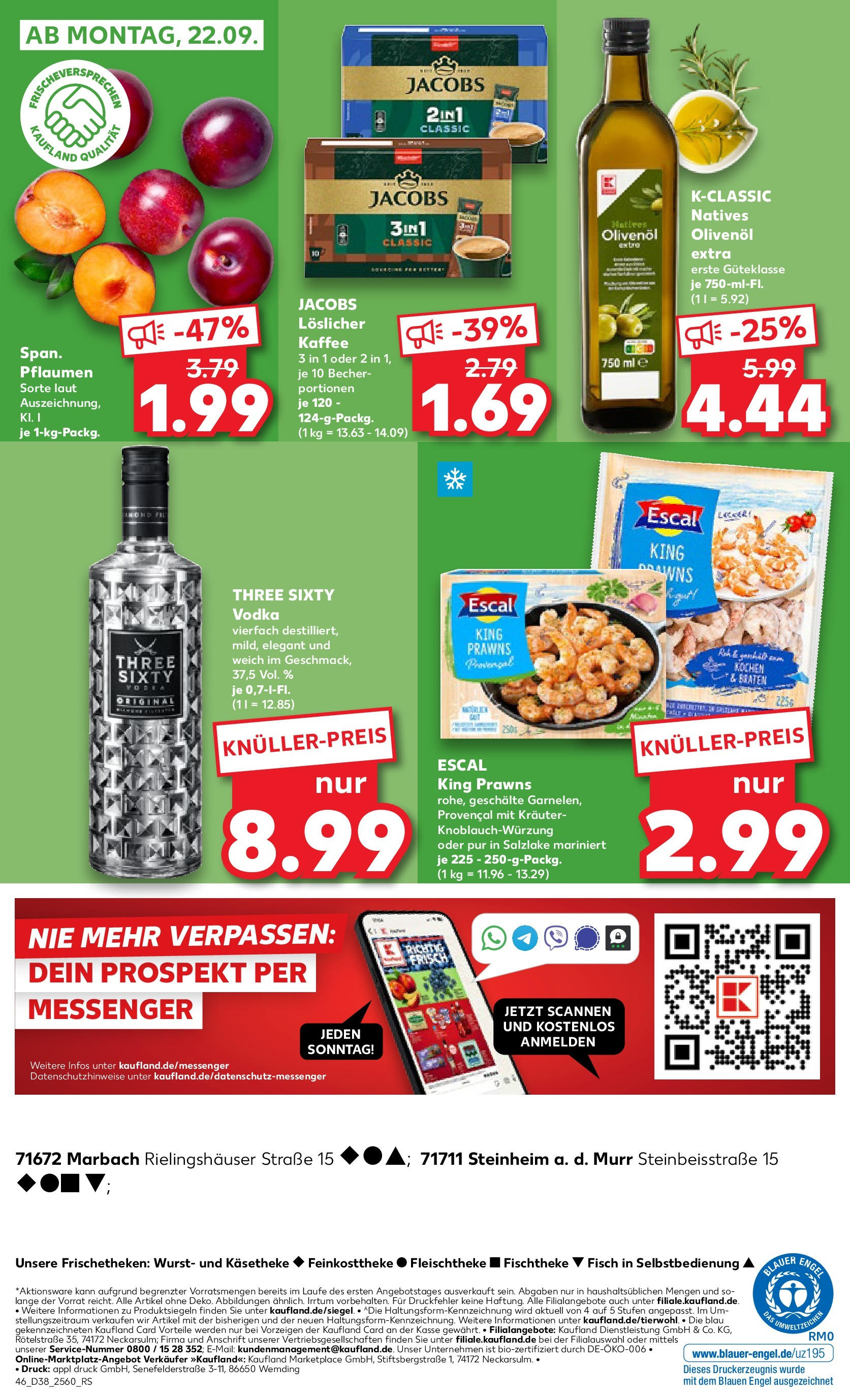 Prospekt Kaufland ab 17.09.2025 » Angebote Online zum Blättern | Seite: 46 | Produkte: Pflaumen, Kaffee, Olivenol, Wurst