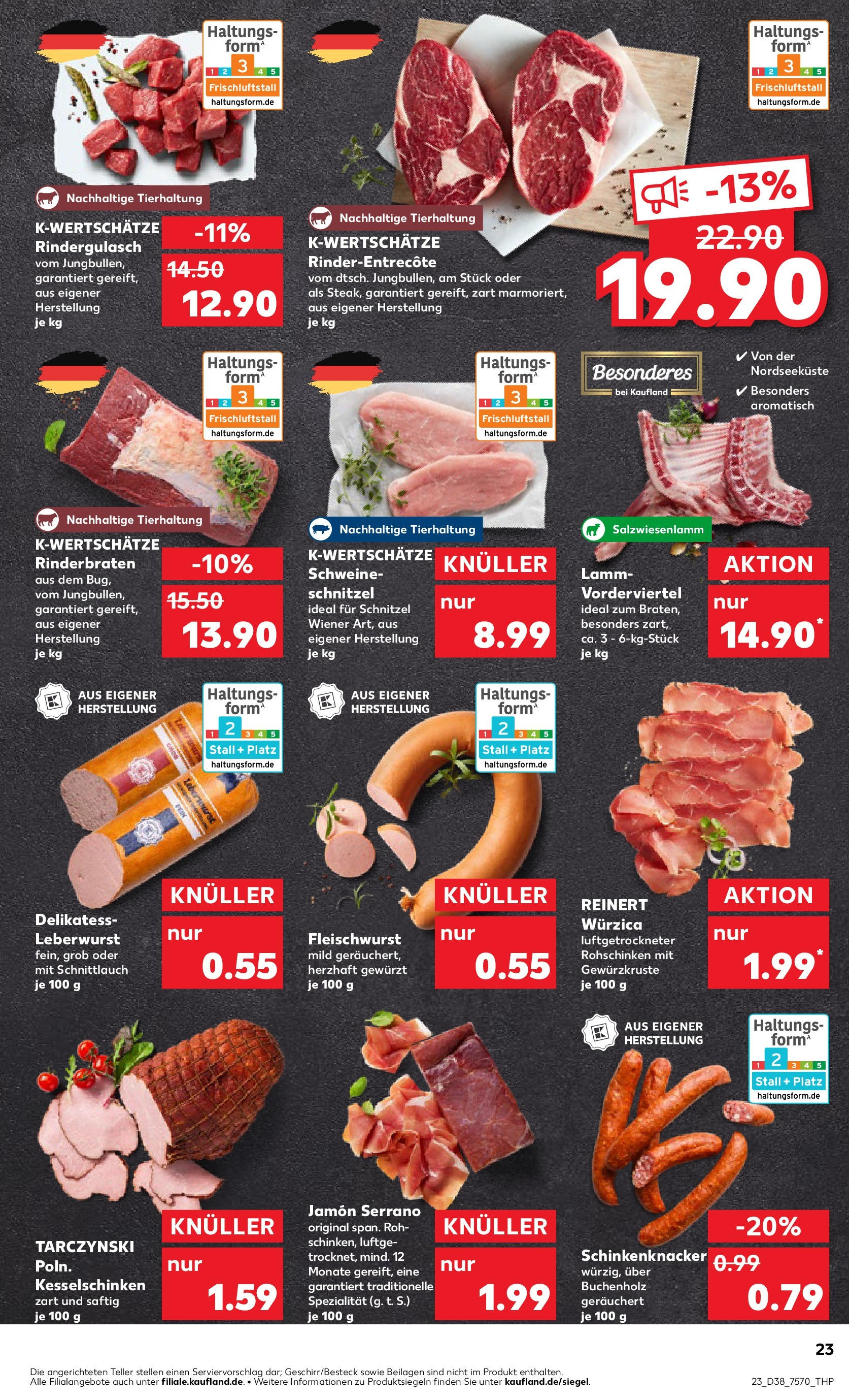 Prospekt Kaufland ab 17.09.2025 » Angebote Online zum Blättern | Seite: 23 | Produkte: Rinderbraten, Rindergulasch, Entrecote, Schnitzel