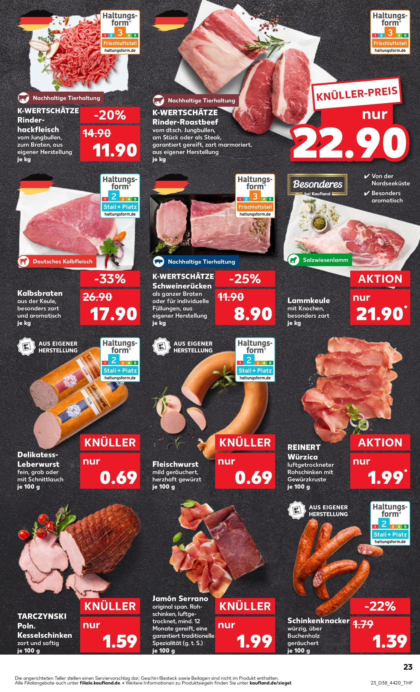 Prospekt Kaufland ab 17.09.2025 » Angebote Online zum Blättern | Seite: 23 | Produkte: Lammkeule, Schweinerucken, Hackfleisch