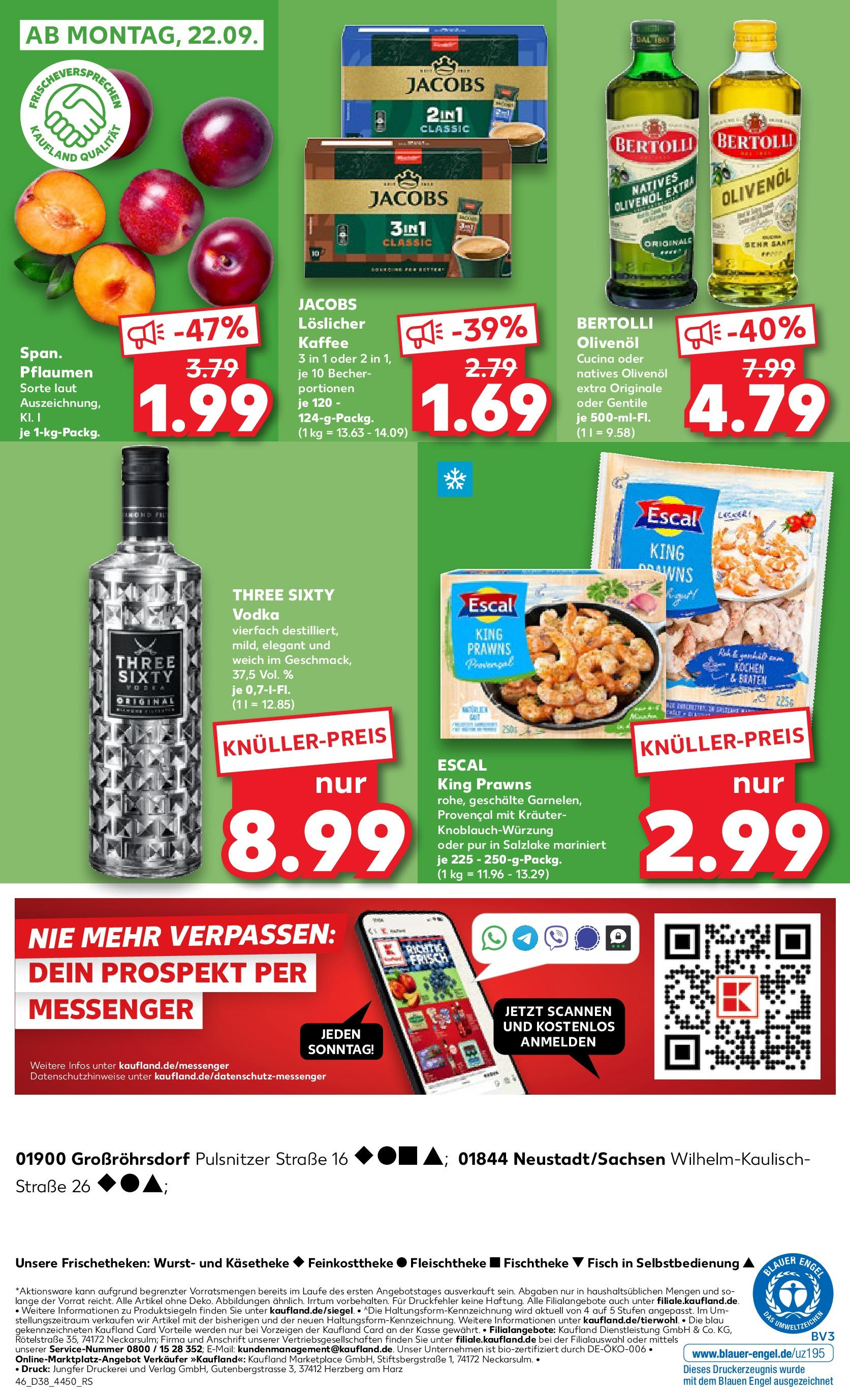 Prospekt Kaufland ab 17.09.2025 » Angebote Online zum Blättern | Seite: 46 | Produkte: Pflaumen, Olivenol, Bertolli olivenol, Vodka