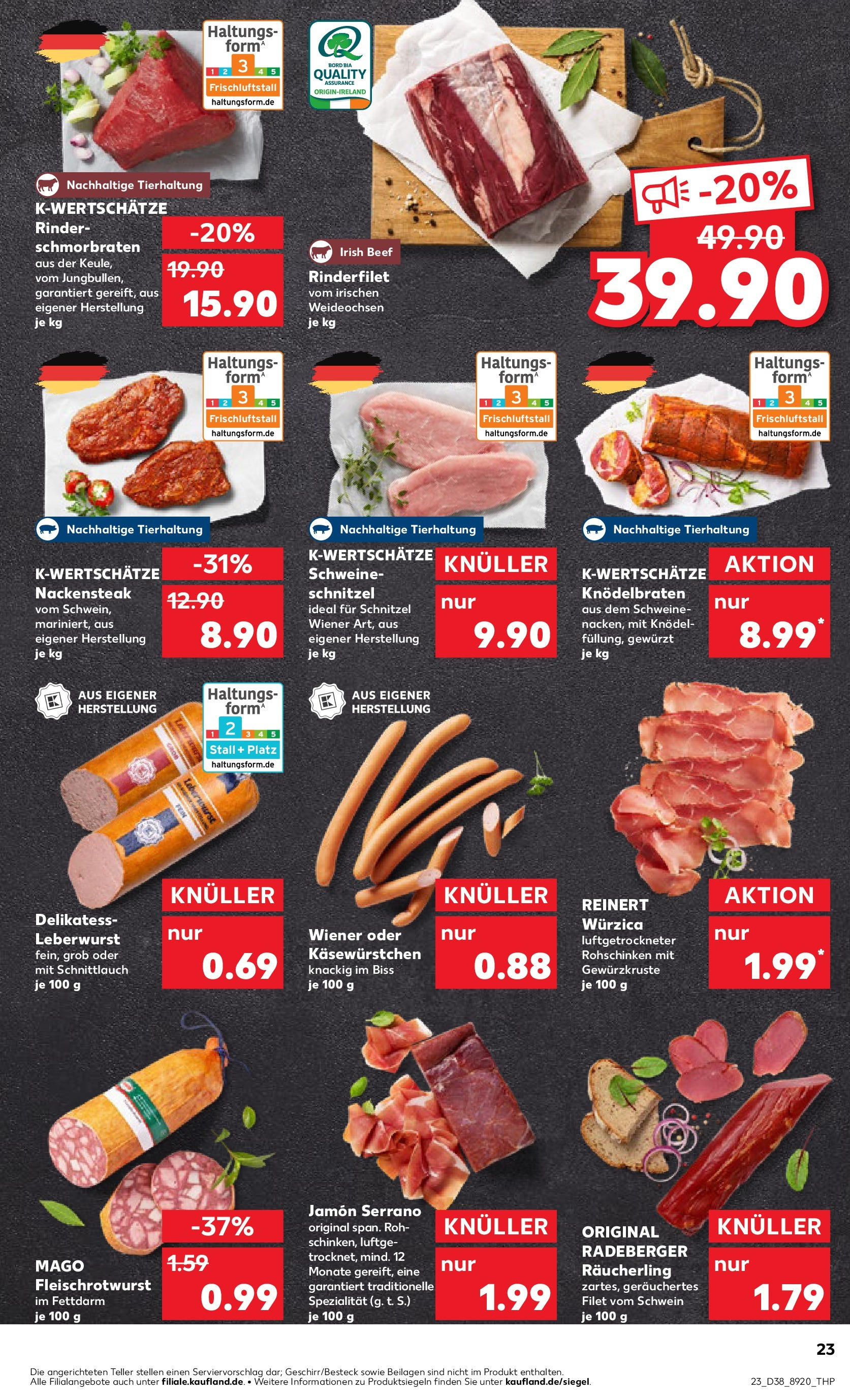 Prospekt Kaufland ab 17.09.2025 » Angebote Online zum Blättern | Seite: 23 | Produkte: Rinderfilet, Schnitzel