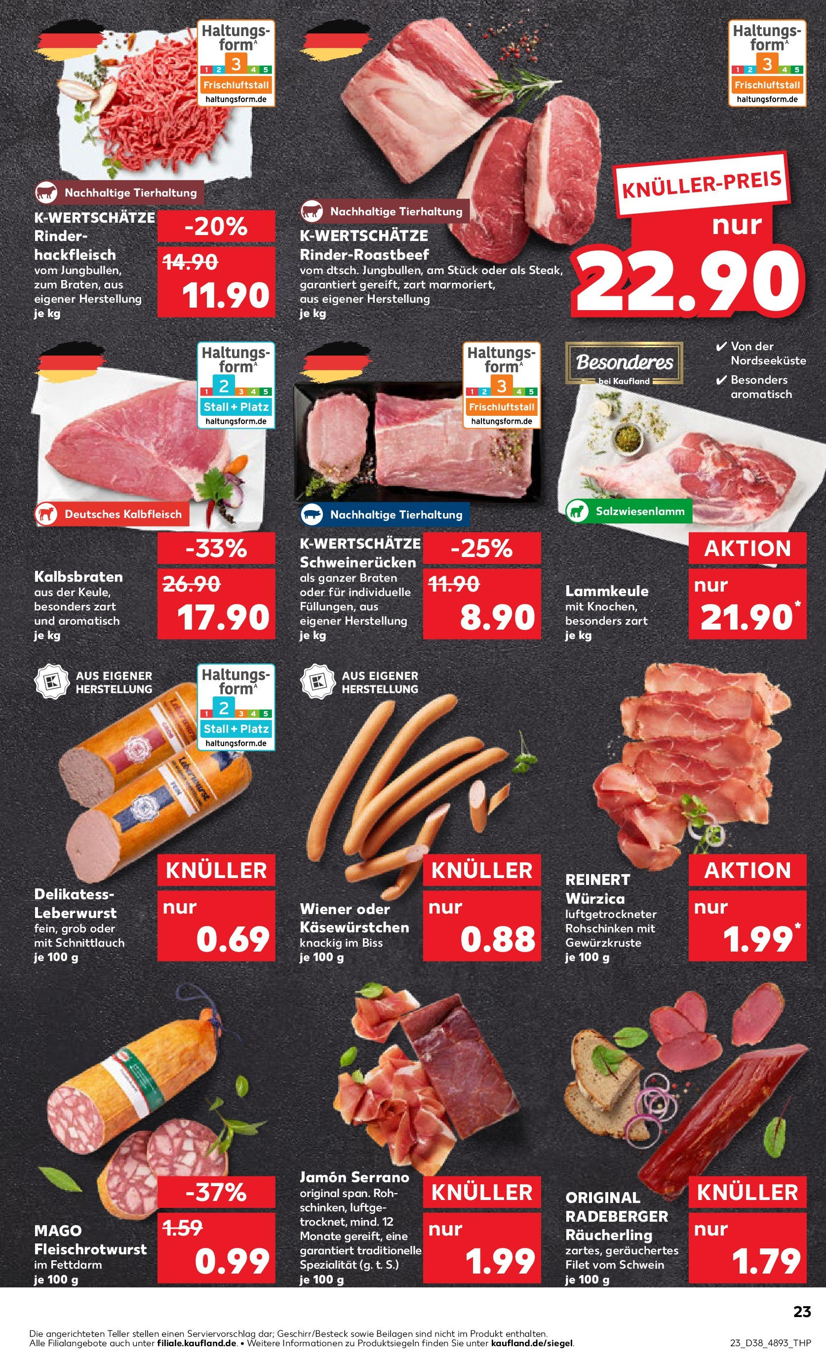 Prospekt Kaufland ab 17.09.2025 » Angebote Online zum Blättern | Seite: 23 | Produkte: Lammkeule, Schweinerucken, Steak, Hackfleisch