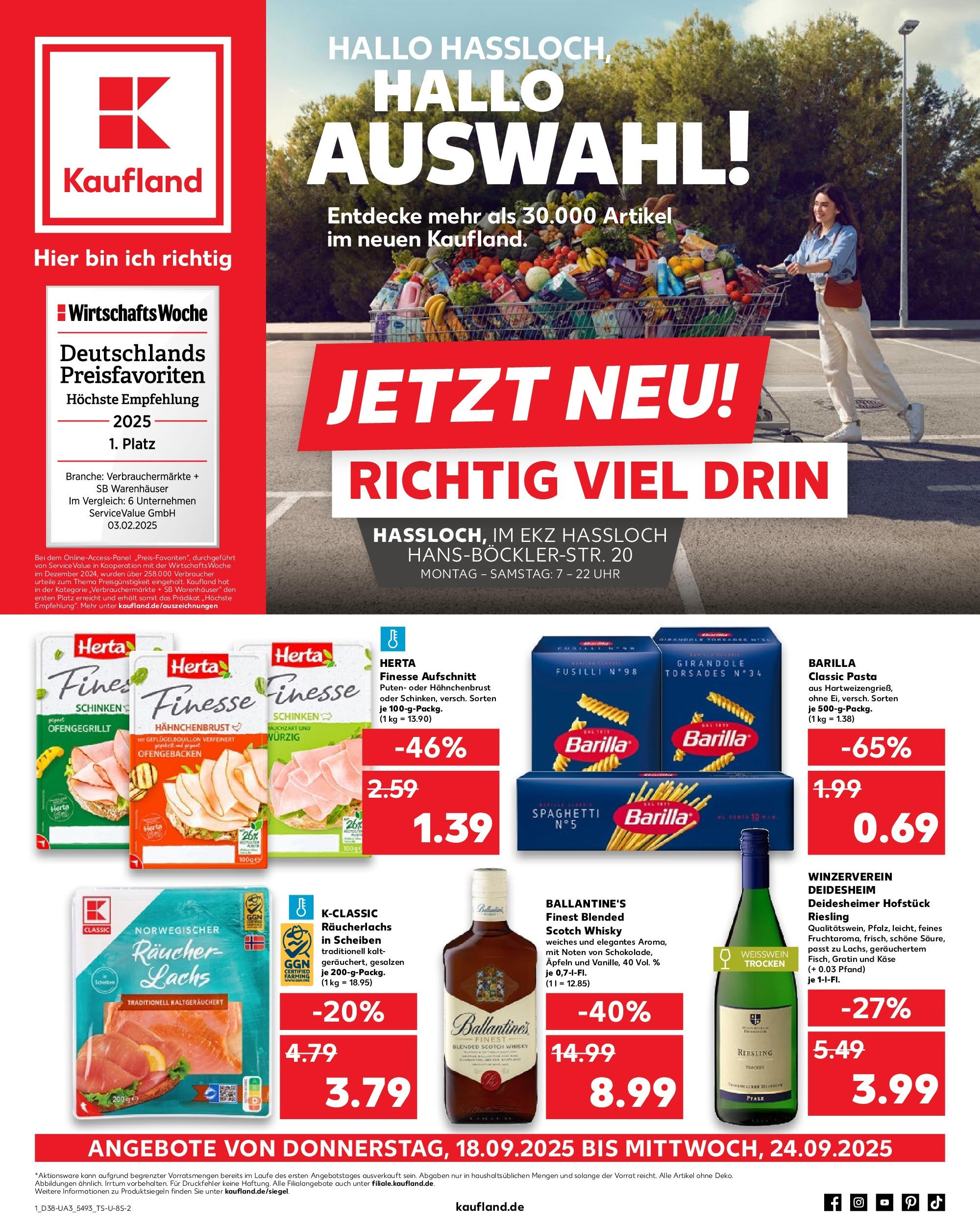 Prospekt Kaufland ab 17.09.2025 » Angebote Online zum Blättern | Seite: 1 | Produkte: Weißwein, Pasta, Schinken, Herta finesse