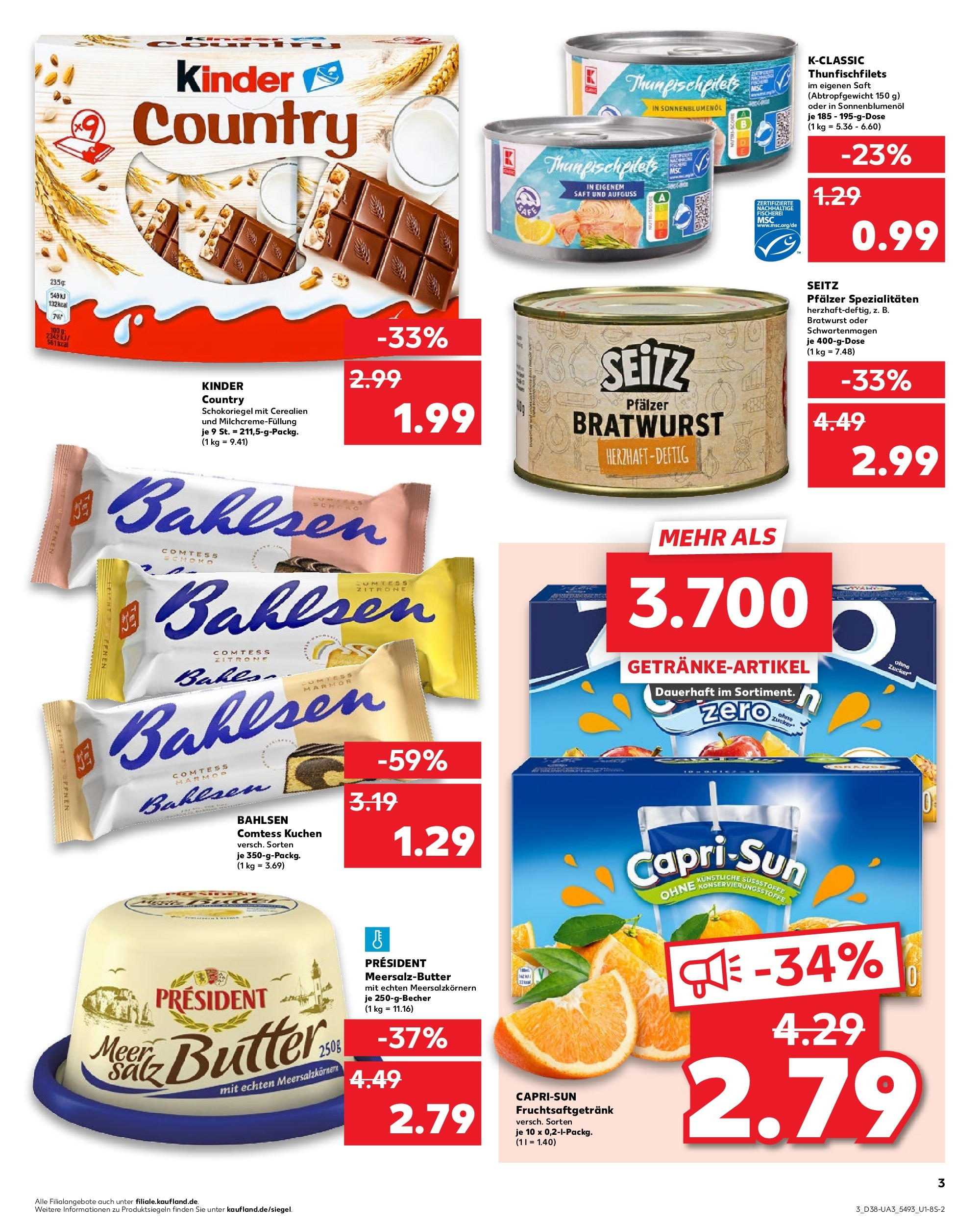 Prospekt Kaufland ab 17.09.2025 » Angebote Online zum Blättern | Seite: 3 | Produkte: Butter, Sonnenblumenol, Bratwurst, Kuchen