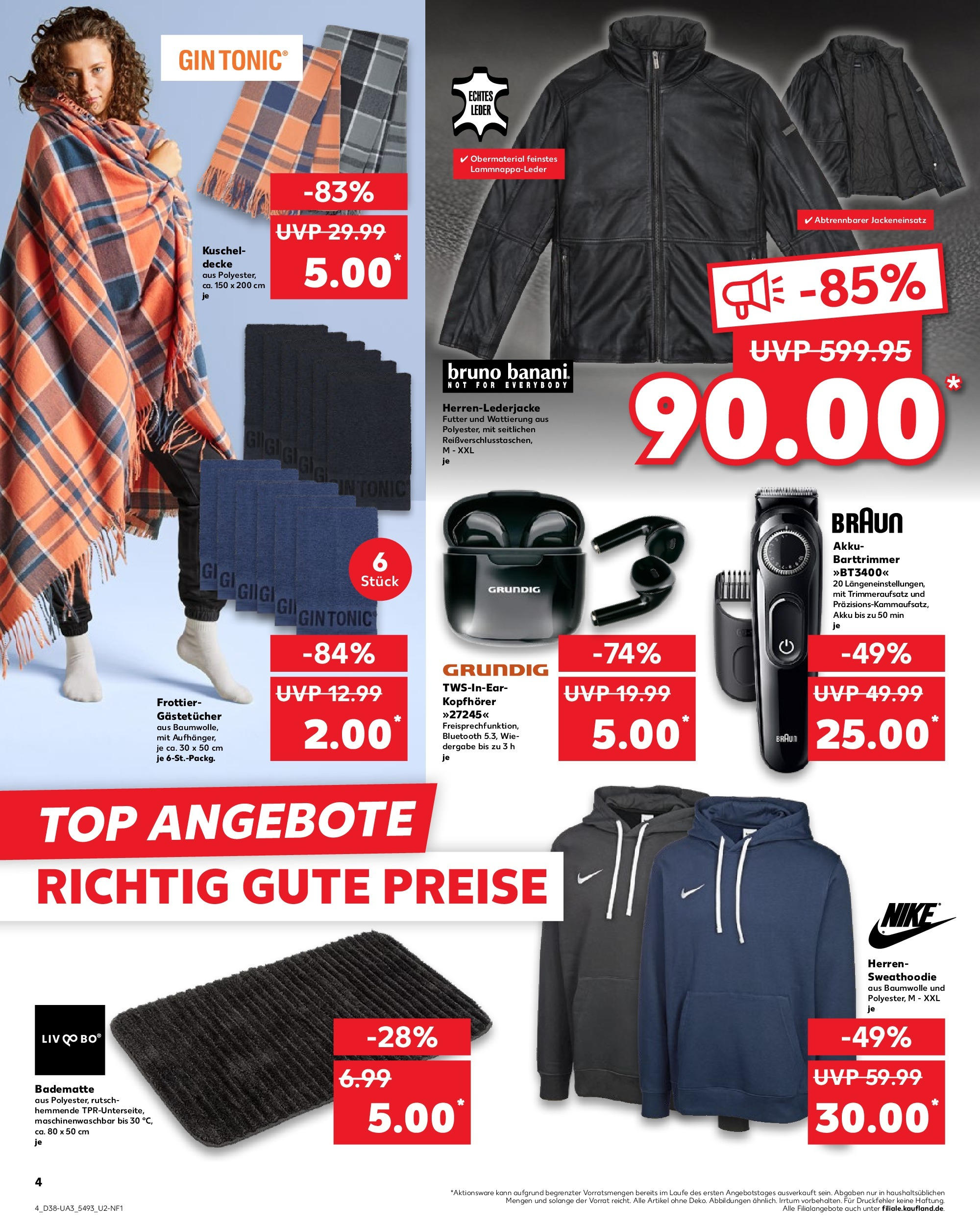 Prospekt Kaufland ab 17.09.2025 » Angebote Online zum Blättern | Seite: 4 | Produkte: Top, Sweatshirt, Gin, Kopfhörer