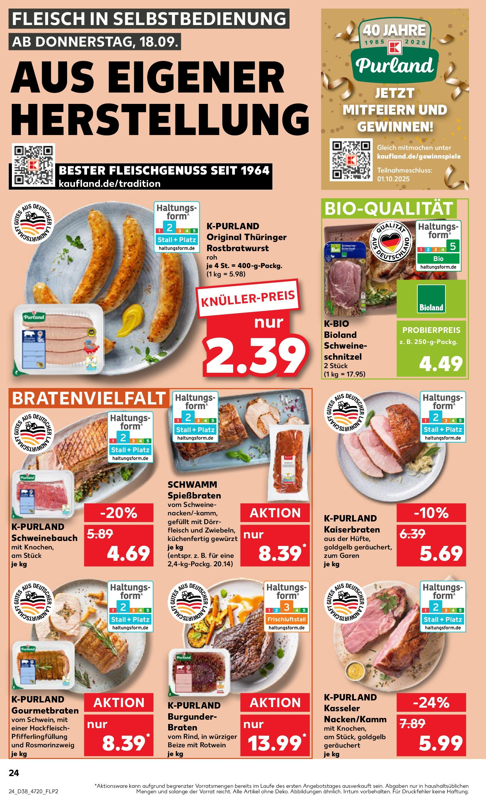 Prospekt Kaufland ab 17.09.2025 » Angebote und Werbung Online | Seite: 24 | Produkte: Schweinebauch, Schnitzel, Fleisch, Hackfleisch Prospekt Kaufland ab 17.09.2025 » Angebote Online zum Blättern | Seite: 24 | Produkte: Schweinebauch, Schnitzel, Fleisch, Hackfleisch