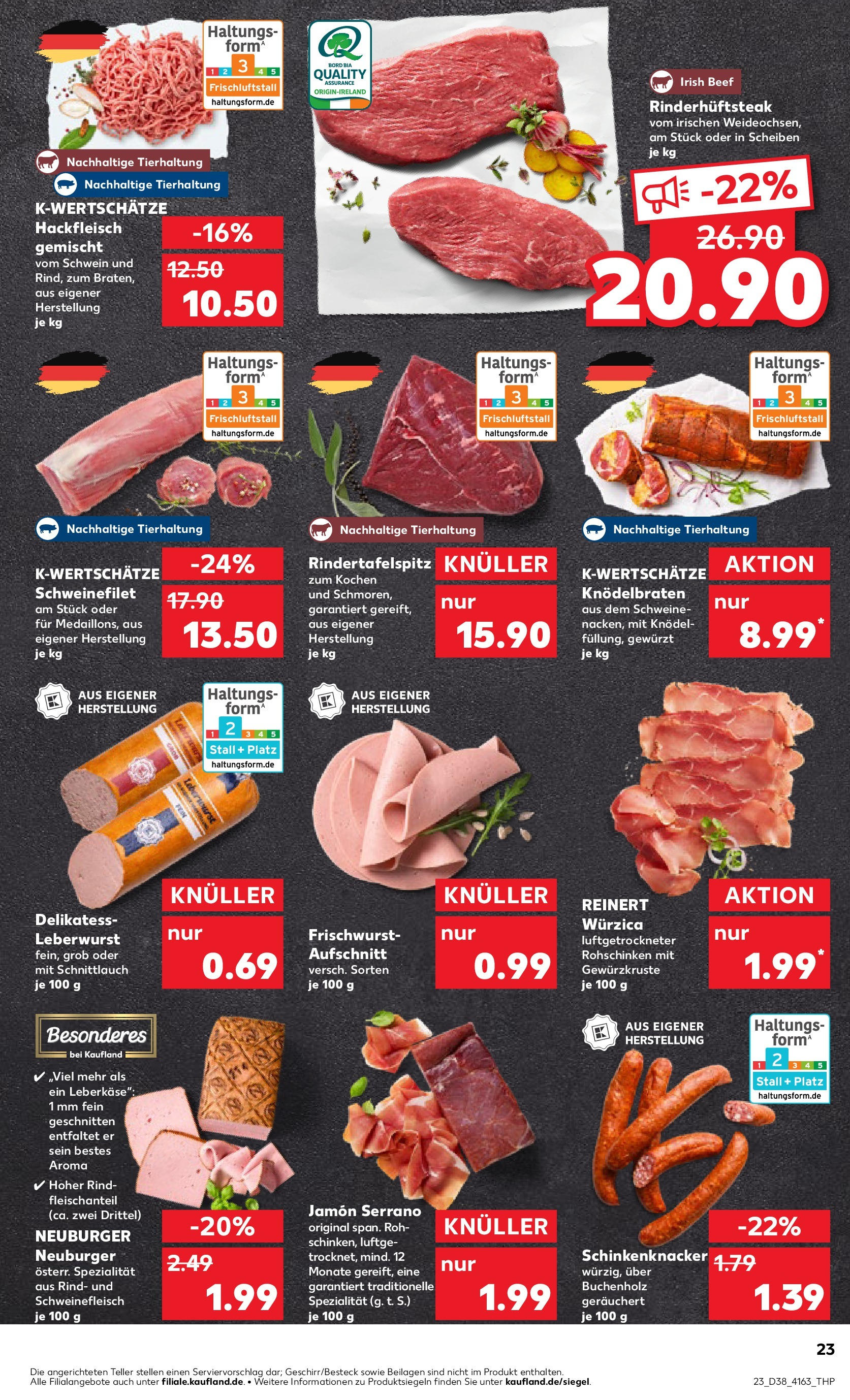 Prospekt Kaufland ab 17.09.2025 » Angebote Online zum Blättern | Seite: 23 | Produkte: Schweinefilet, Schweinefleisch, Hackfleisch, Leberkase