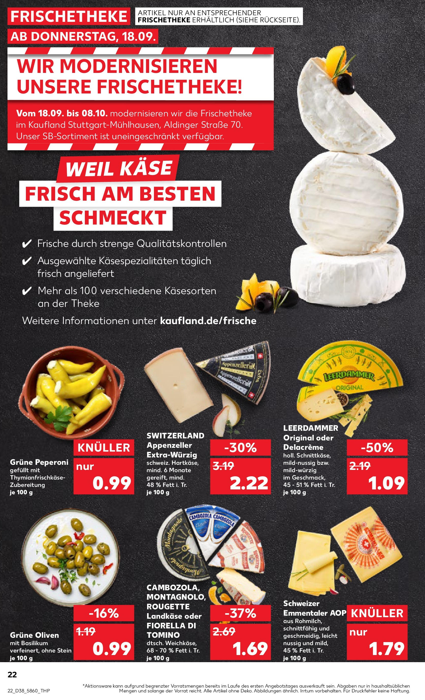Prospekt Kaufland ab 17.09.2025 » Angebote Online zum Blättern | Seite: 22 | Produkte: Käse, Theke, Leerdammer