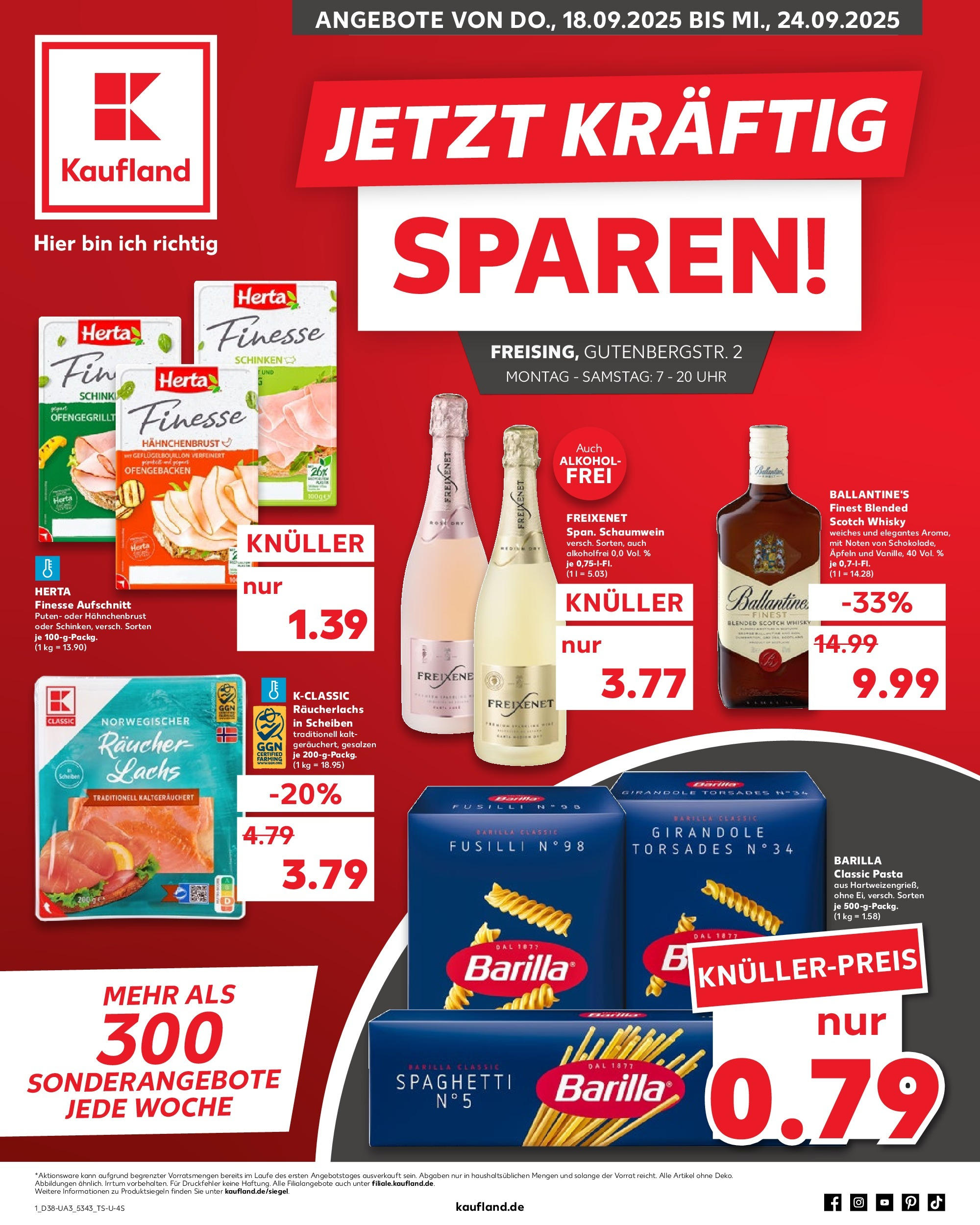 Prospekt Kaufland ab 17.09.2025 » Angebote Online zum Blättern | Seite: 1 | Produkte: Barilla, Lachs, Schinken, Herta finesse