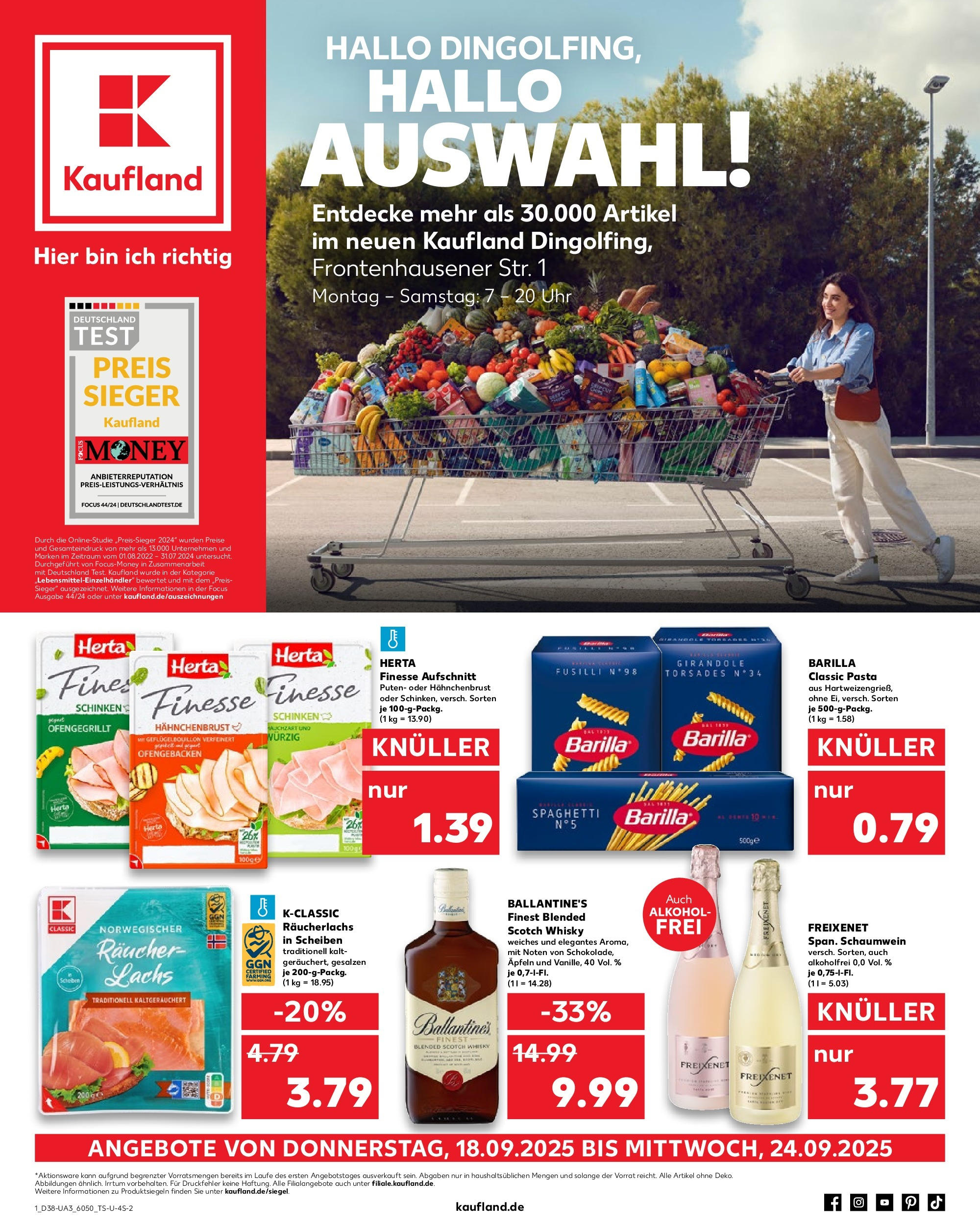 Prospekt Kaufland ab 17.09.2025 » Angebote Online zum Blättern | Seite: 1 | Produkte: Whisky, Barilla, Schinken, Herta finesse