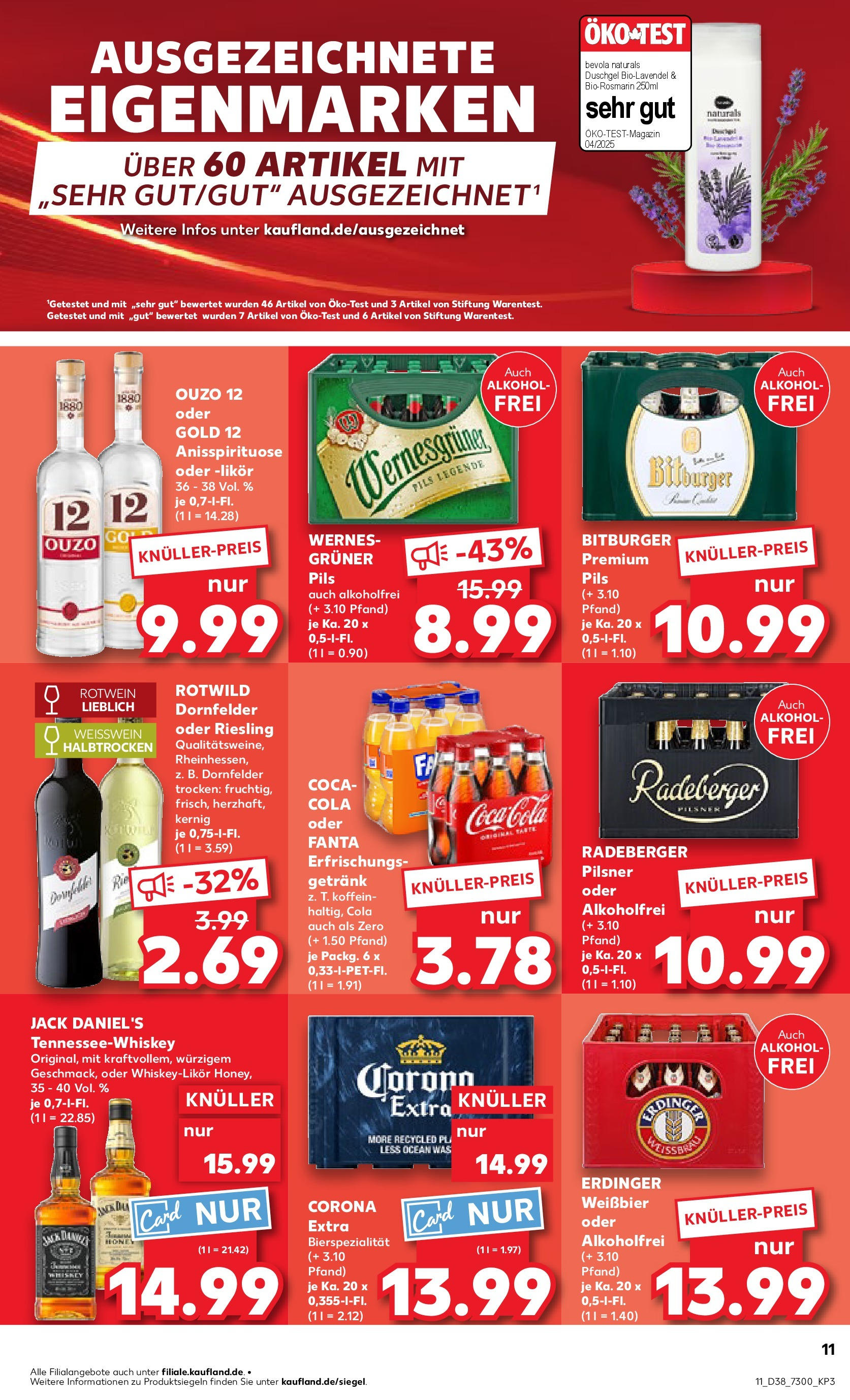 Prospekt Kaufland ab 17.09.2025 » Angebote Online zum Blättern | Seite: 11 | Produkte: Bitburger, Ouzo 12, Cola, Radeberger pilsner