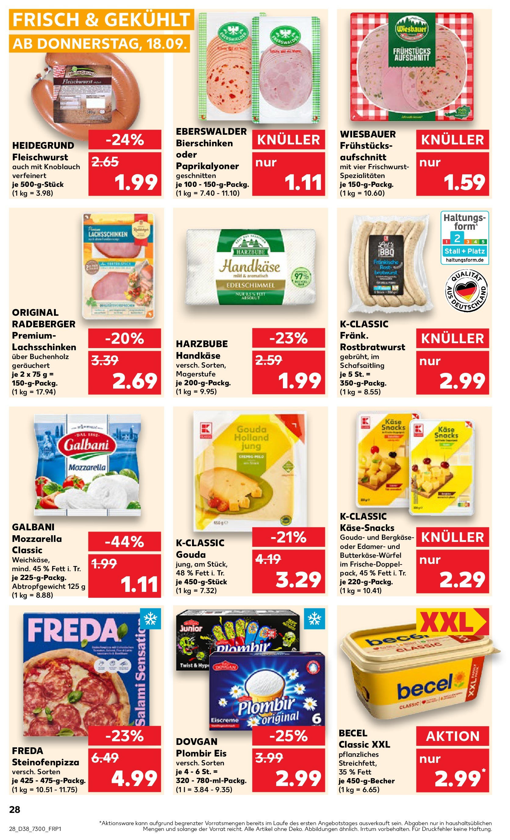 Prospekt Kaufland ab 17.09.2025 » Angebote Online zum Blättern | Seite: 28 | Produkte: Käse, Gouda, Eiscreme, Salami