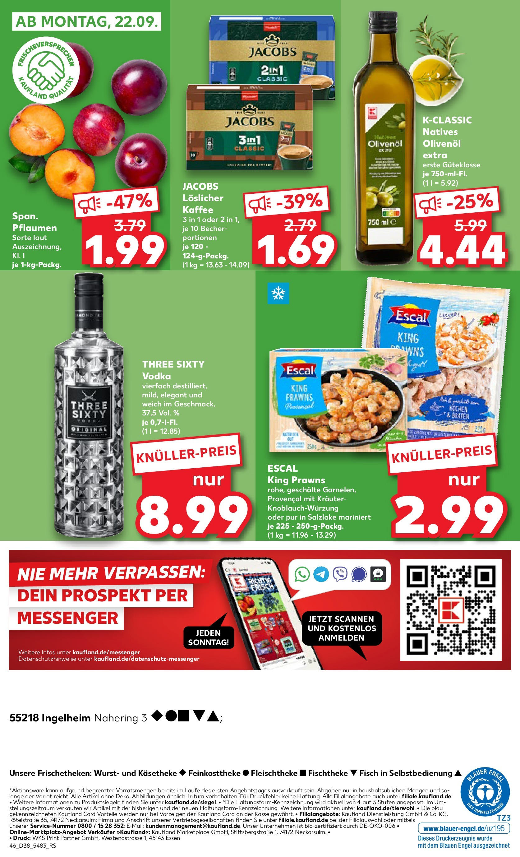 Prospekt Kaufland ab 17.09.2025 » Angebote Online zum Blättern | Seite: 46 | Produkte: Pflaumen, Kaffee, Olivenol, Wurst