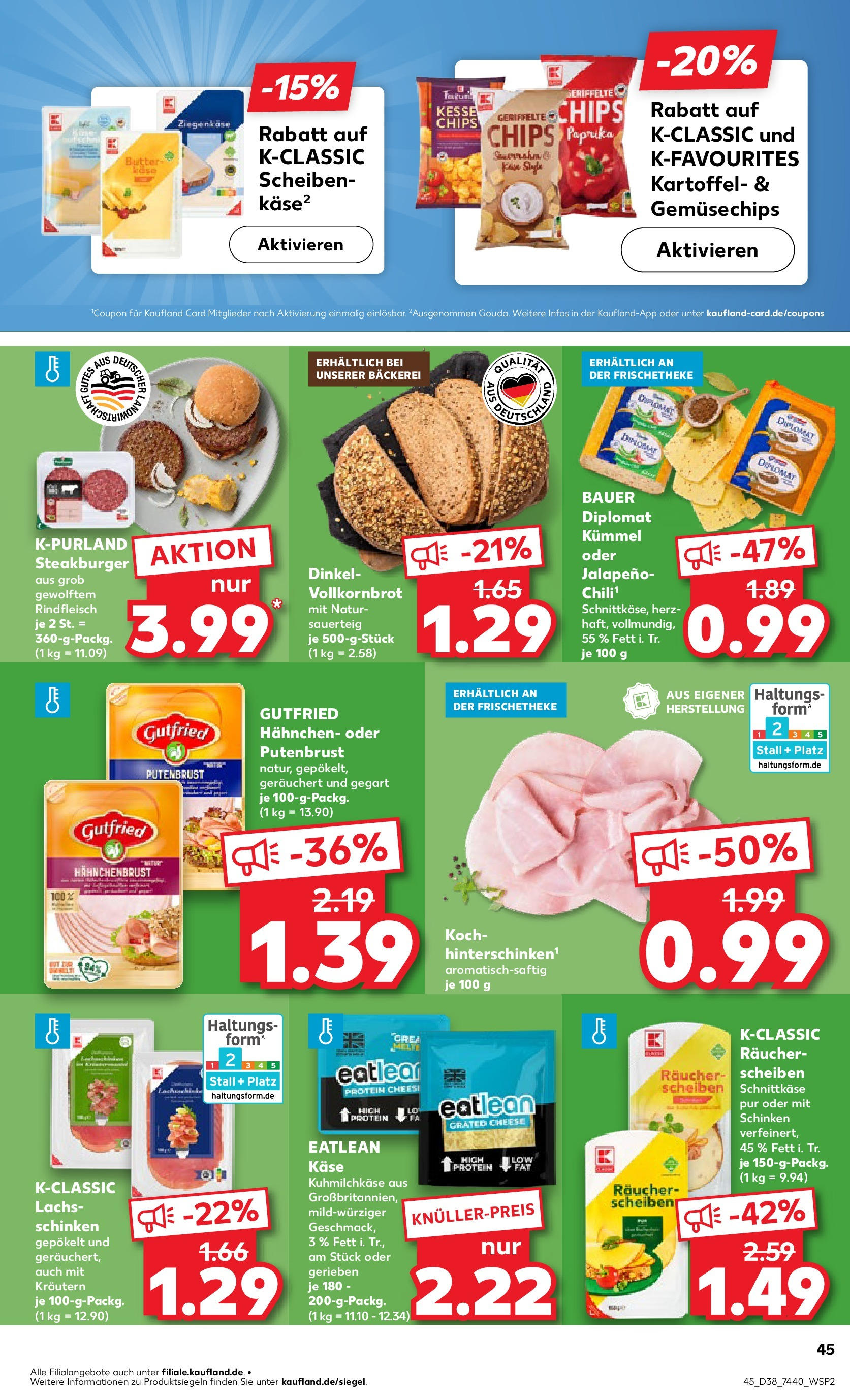 Prospekt Kaufland ab 17.09.2025 » Angebote Online zum Blättern | Seite: 45 | Produkte: Käse, Ziegenkäse, Burger, Schinken