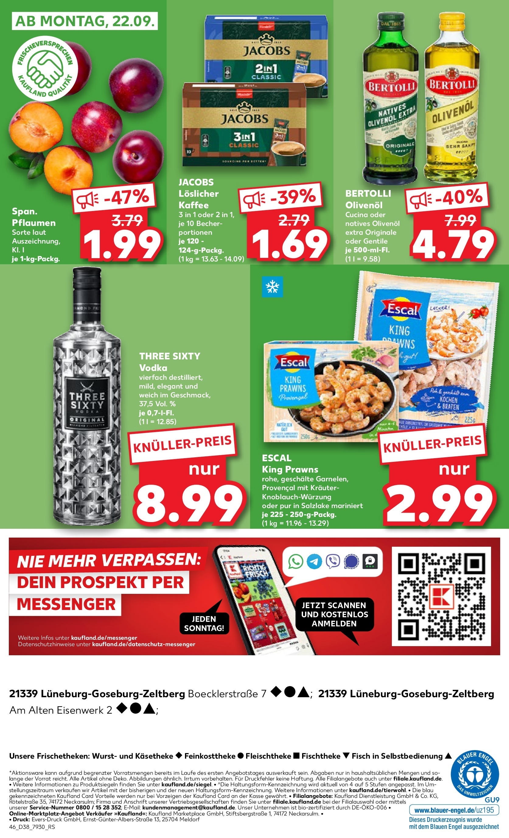 Prospekt Kaufland ab 17.09.2025 » Angebote Online zum Blättern | Seite: 46 | Produkte: Pflaumen, Kaffee, Olivenol, Bertolli olivenol