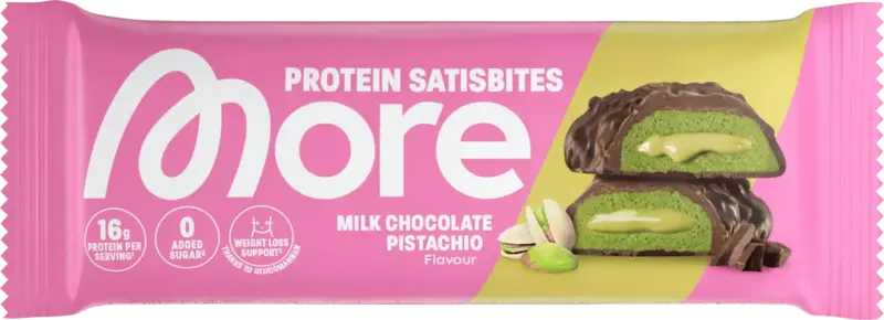 More Nutrition Proteinriegel Satisbites, Milk Choclate Pistaccio