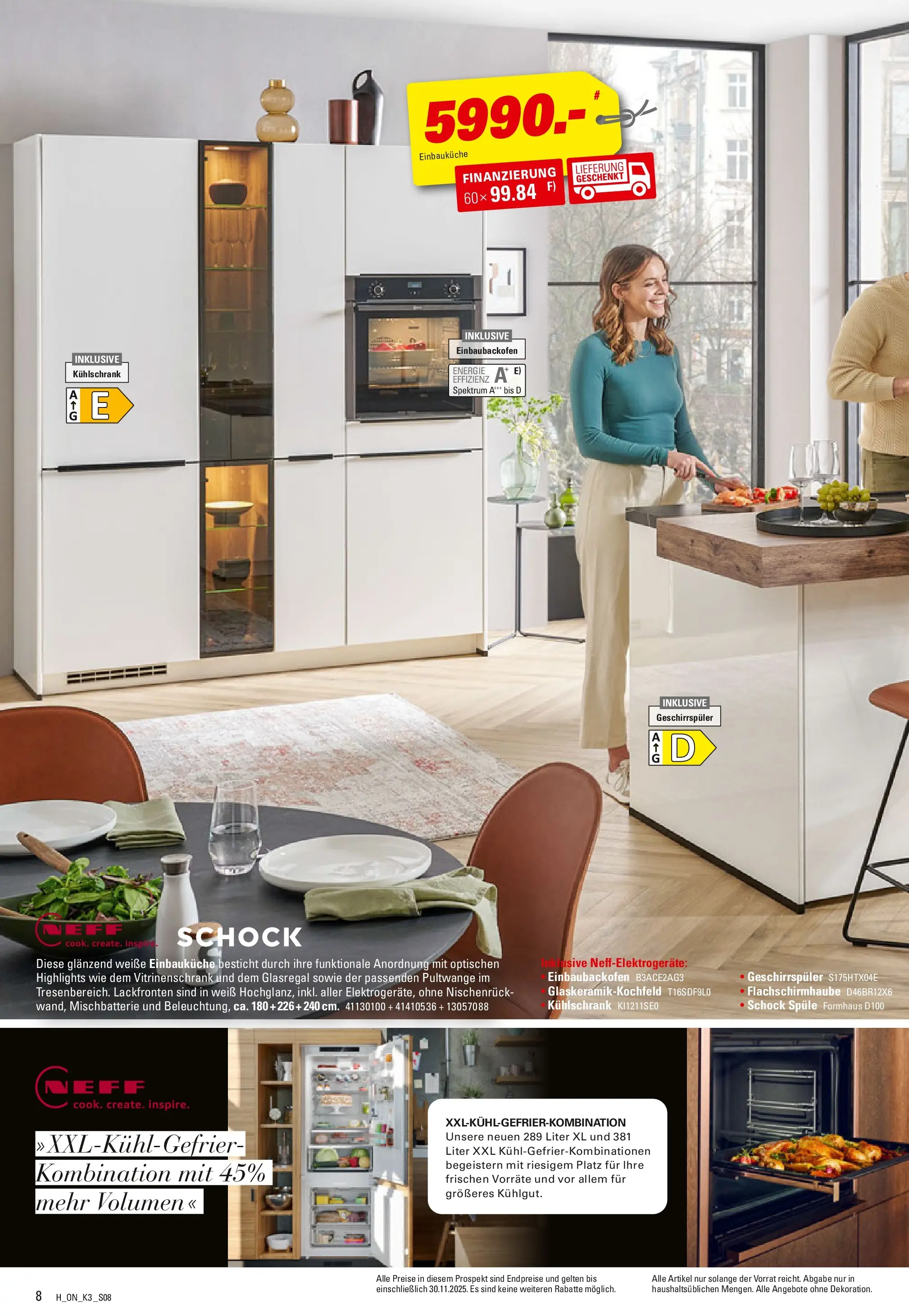 Höffner Küchen- Power Wochen (ab 31.07.2025) zum Blättern | Seite: 8 | Produkte: Geschirrspüler, Einbauküche, Vitrinenschrank, Kühlschrank