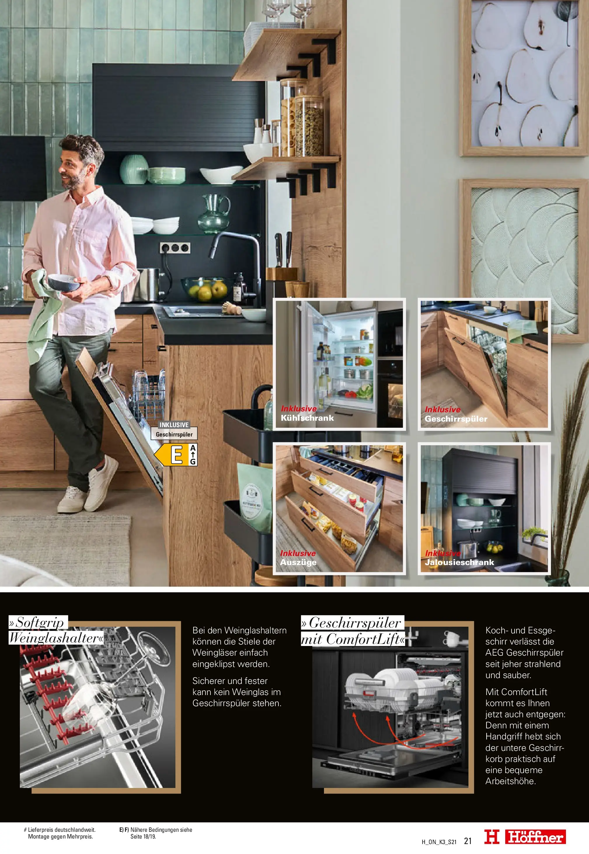 Höffner Küchen- Power Wochen (ab 31.07.2025) zum Blättern | Seite: 21 | Produkte: AEG, Geschirrspüler, Korb, Kühlschrank