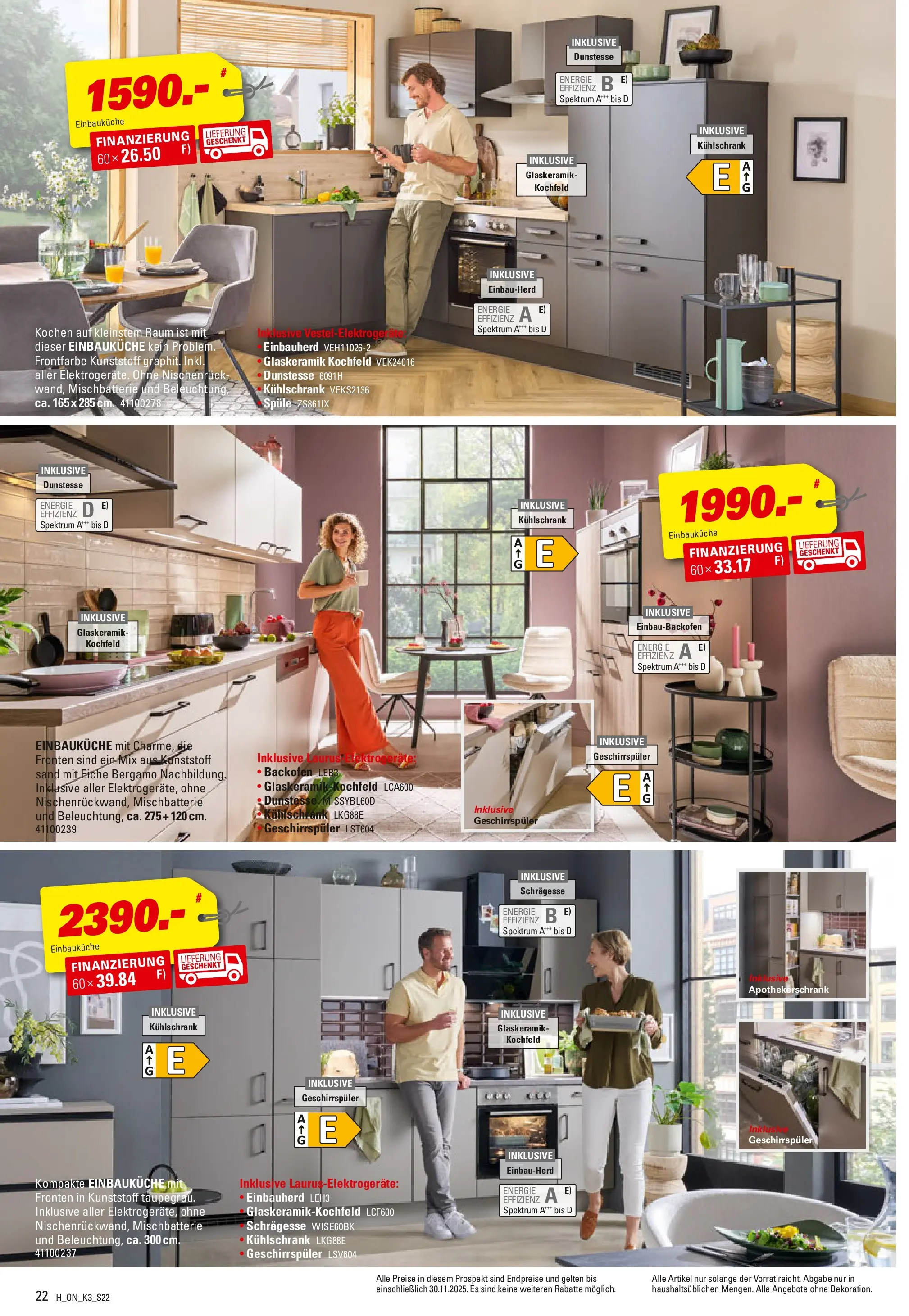 Höffner Küchen- Power Wochen (ab 31.07.2025) zum Blättern | Seite: 22 | Produkte: Geschirrspüler, Einbauküche, Kühlschrank, Backofen