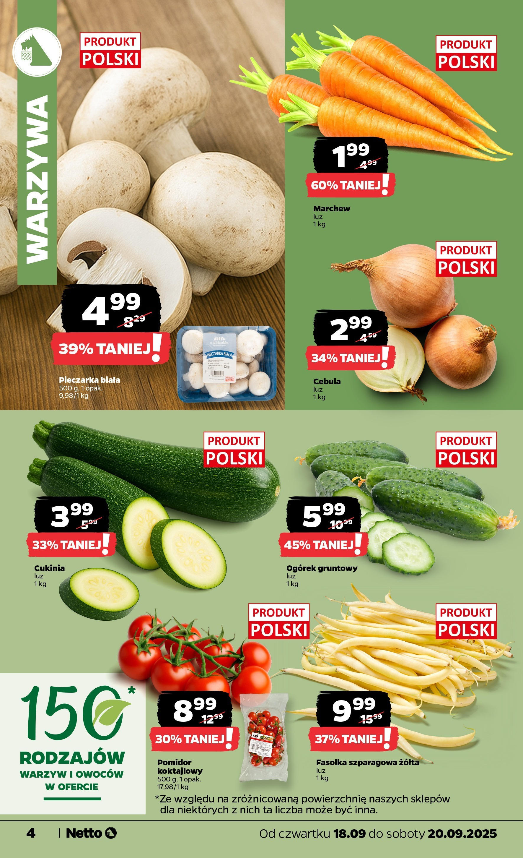 Netto gazetka - Spożywcza od 18.09.2025 - Aktualne promocje | Strona: 4 | Produkty: Cukinia, Fasolka szparagowa, Warzywa