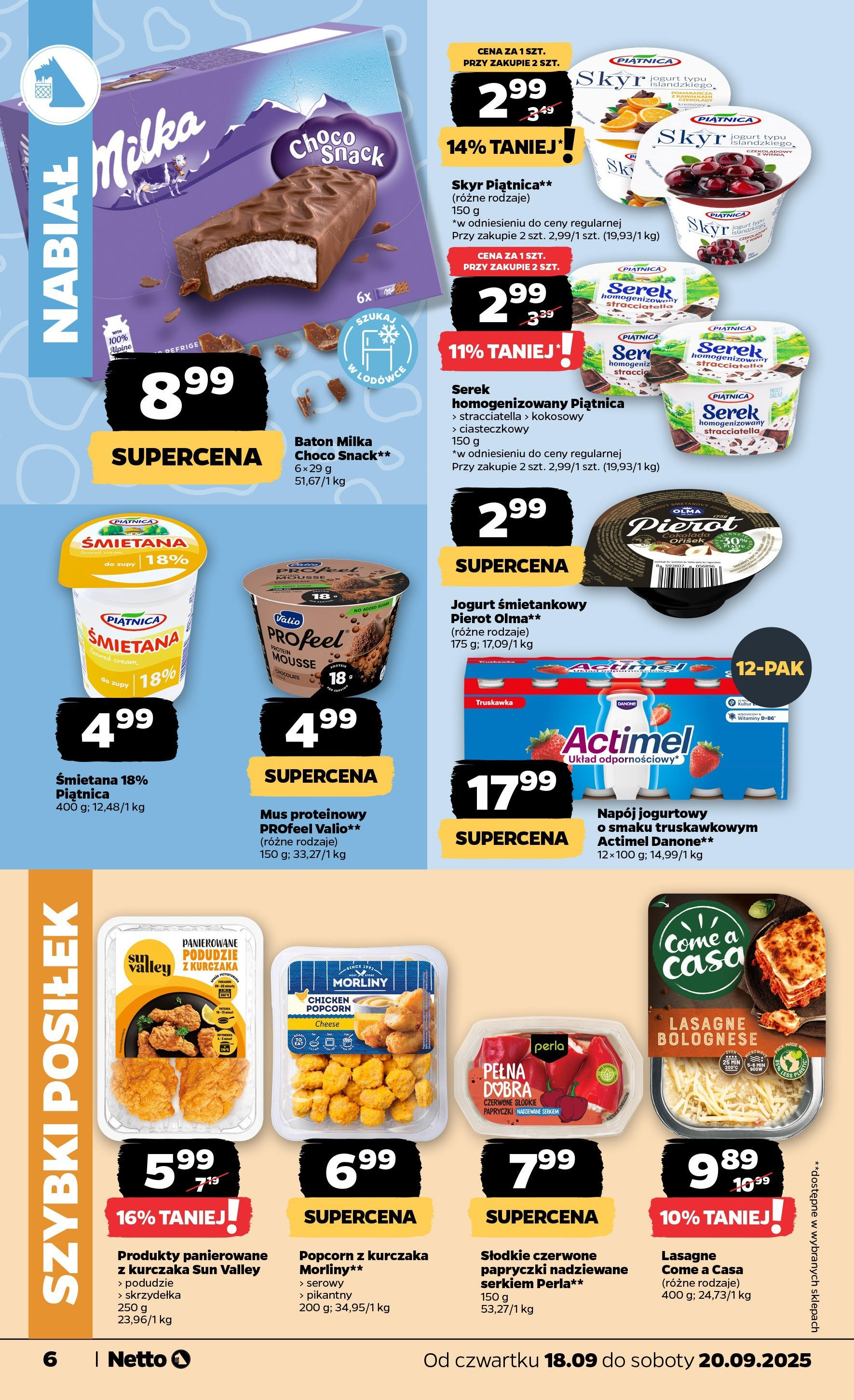 Netto gazetka - Spożywcza od 18.09.2025 - Aktualne promocje | Strona: 6 | Produkty: Lasagne, Milka, Skyr piątnica, Skyr