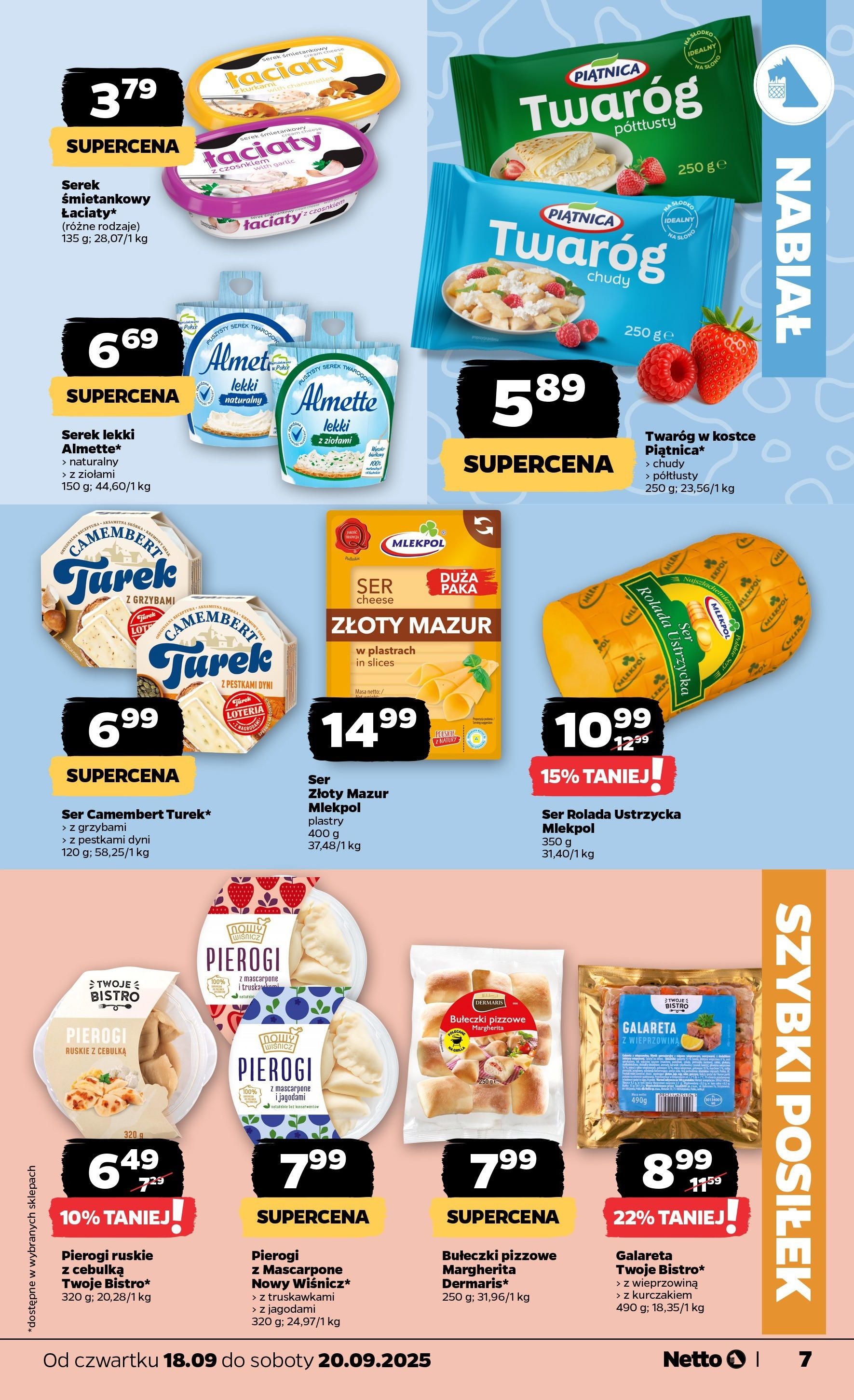 Netto gazetka - Spożywcza od 18.09.2025 - Aktualne promocje | Strona: 7 | Produkty: Rolada, Camembert, Mascarpone, Twaróg