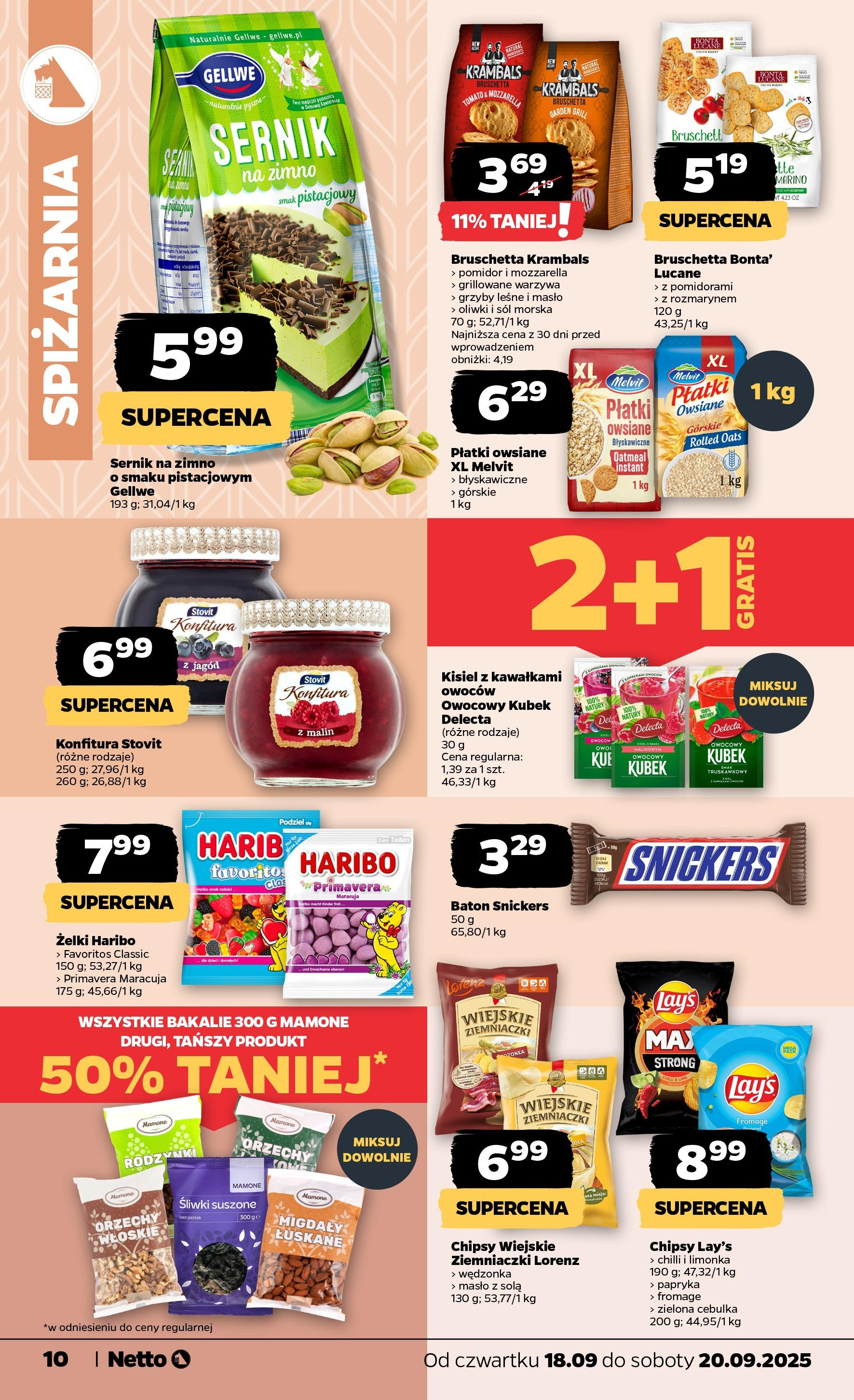 Netto gazetka - Spożywcza od 18.09.2025 - Aktualne promocje | Strona: 10 | Produkty: Chipsy, Śliwki, Mozzarella, Płatki